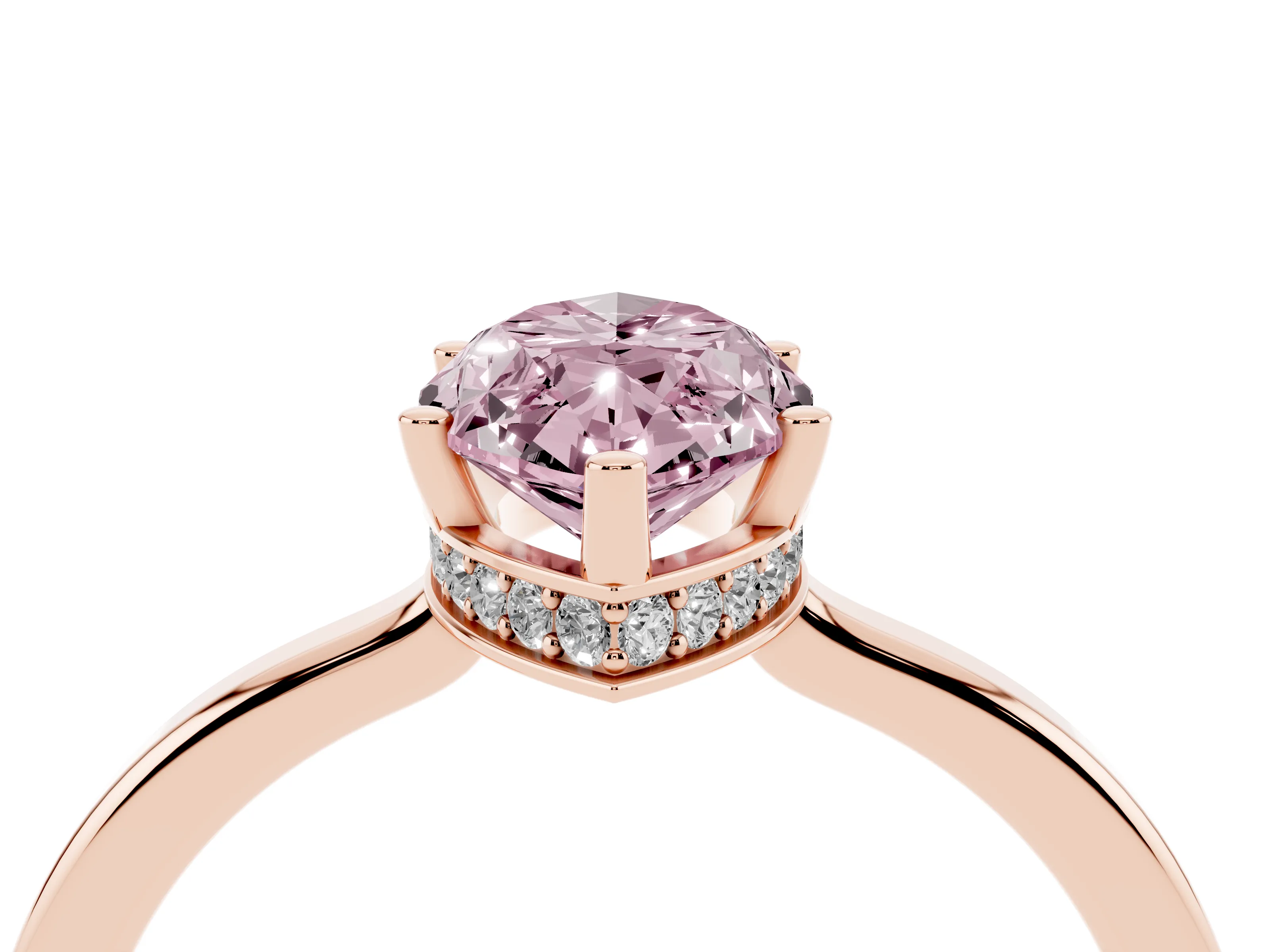 Fancy Pink Marquise Cut Diamond Solitaire Engagement Ring Set in Rose gold with Prong Setting on a Plain Band