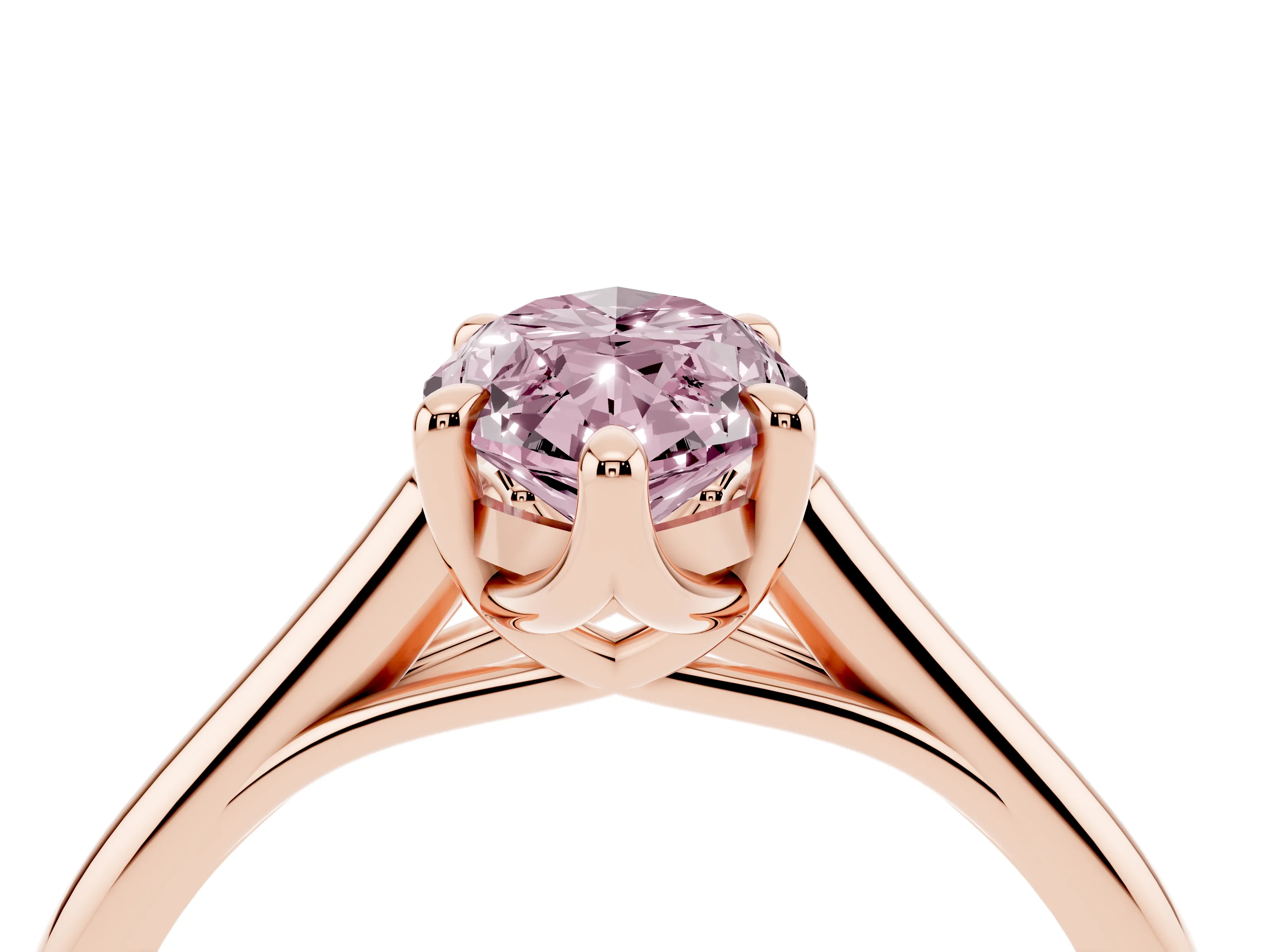 Fancy Pink Marquise Cut Diamond Solitaire Engagement Ring Set in Rose gold with Prong Setting and Plain Classic Band