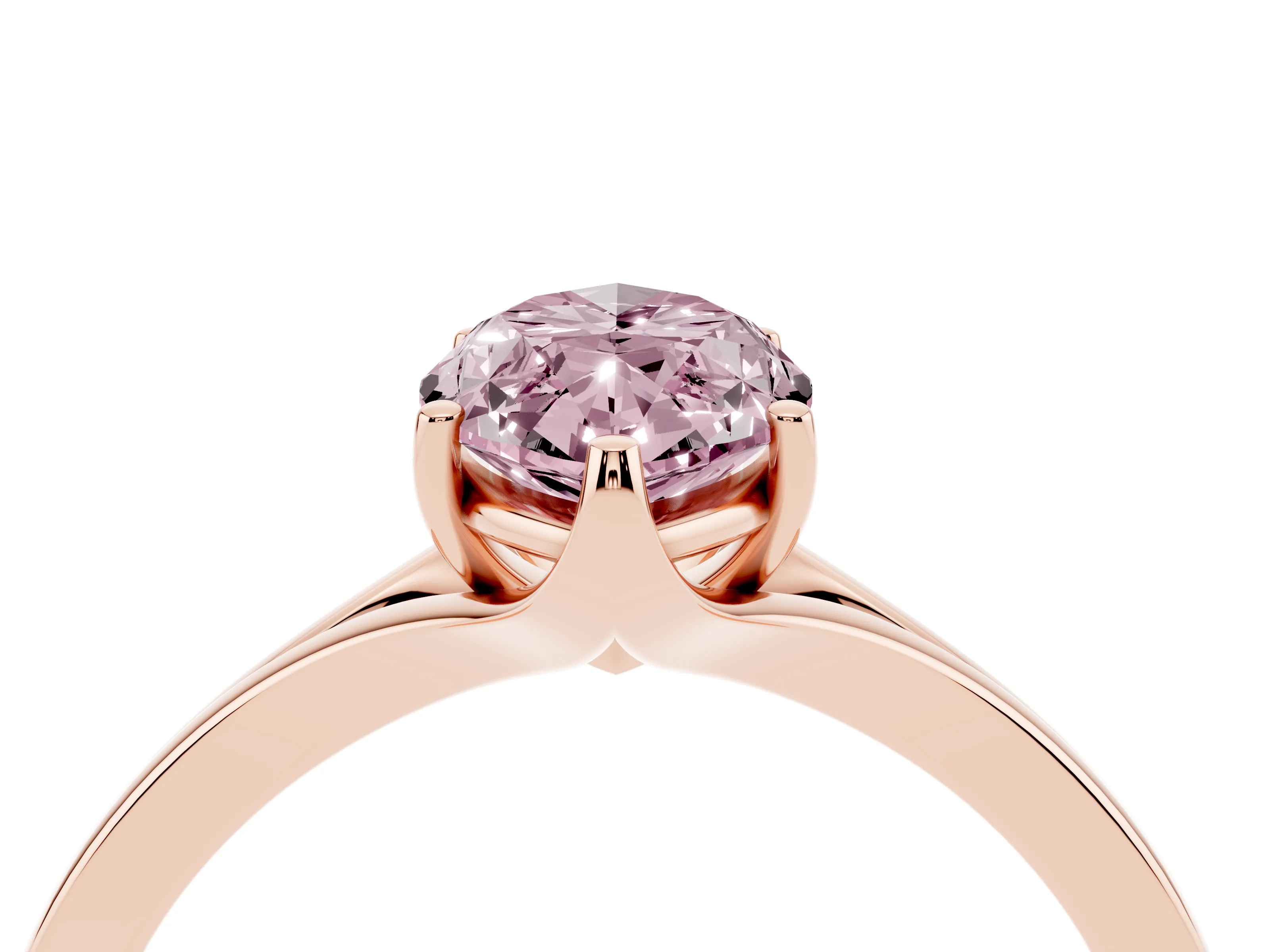 Fancy Pink Marquise Cut Diamond Solitaire Ring Set in Rose gold with Polished Tapered Band and Prong Setting