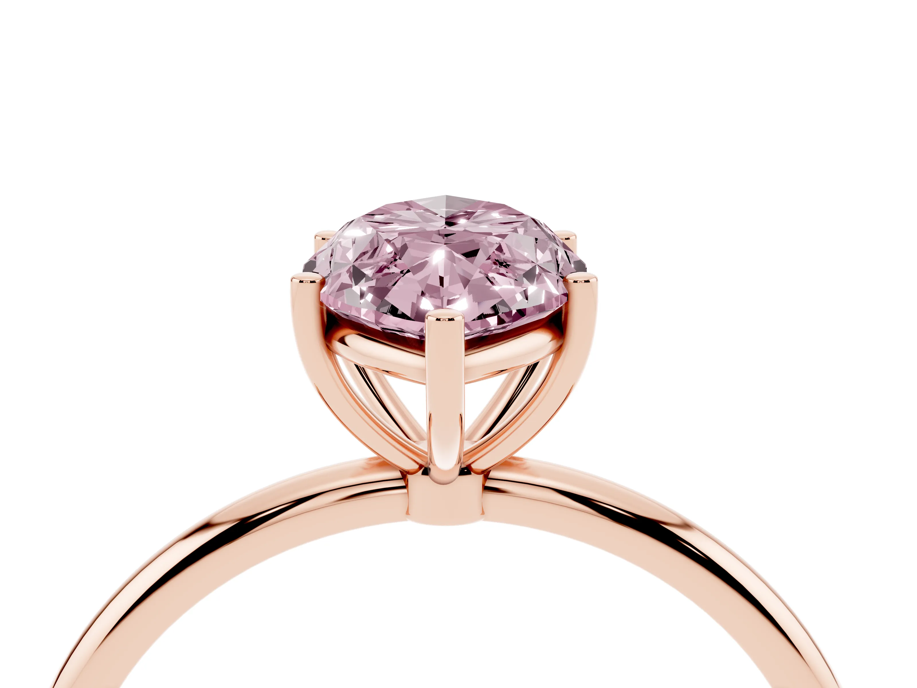 Fancy Pink Marquise Cut Diamond Solitaire Engagement Ring Set in Rose gold with Thin Band and Prong Setting