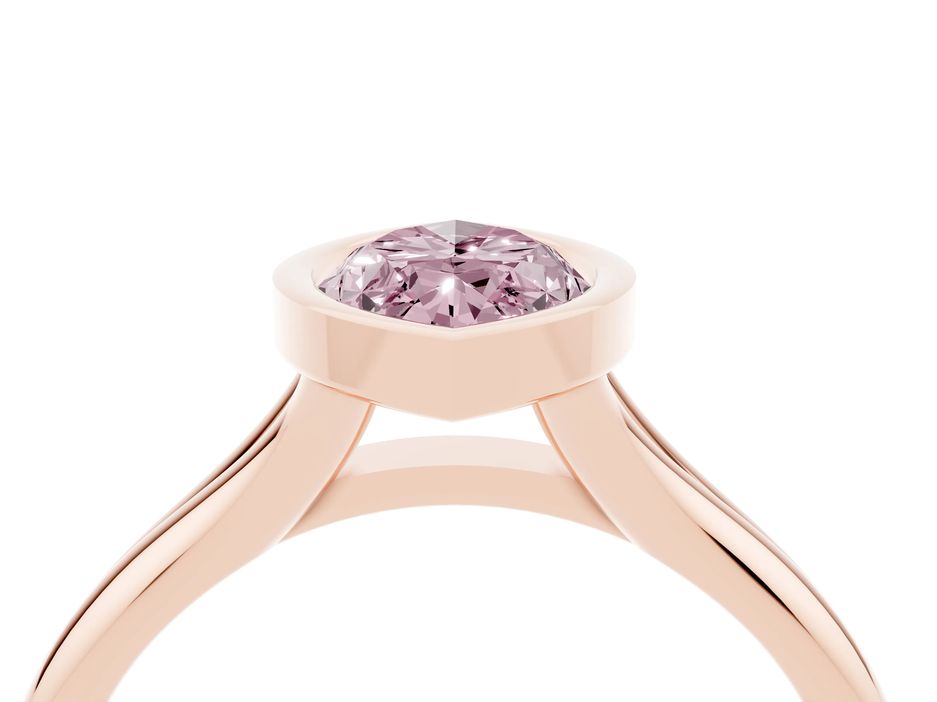 Fancy Pink Bezel Set Marquise Cut Diamond Solitaire Ring Set in Rose gold with Smooth Band