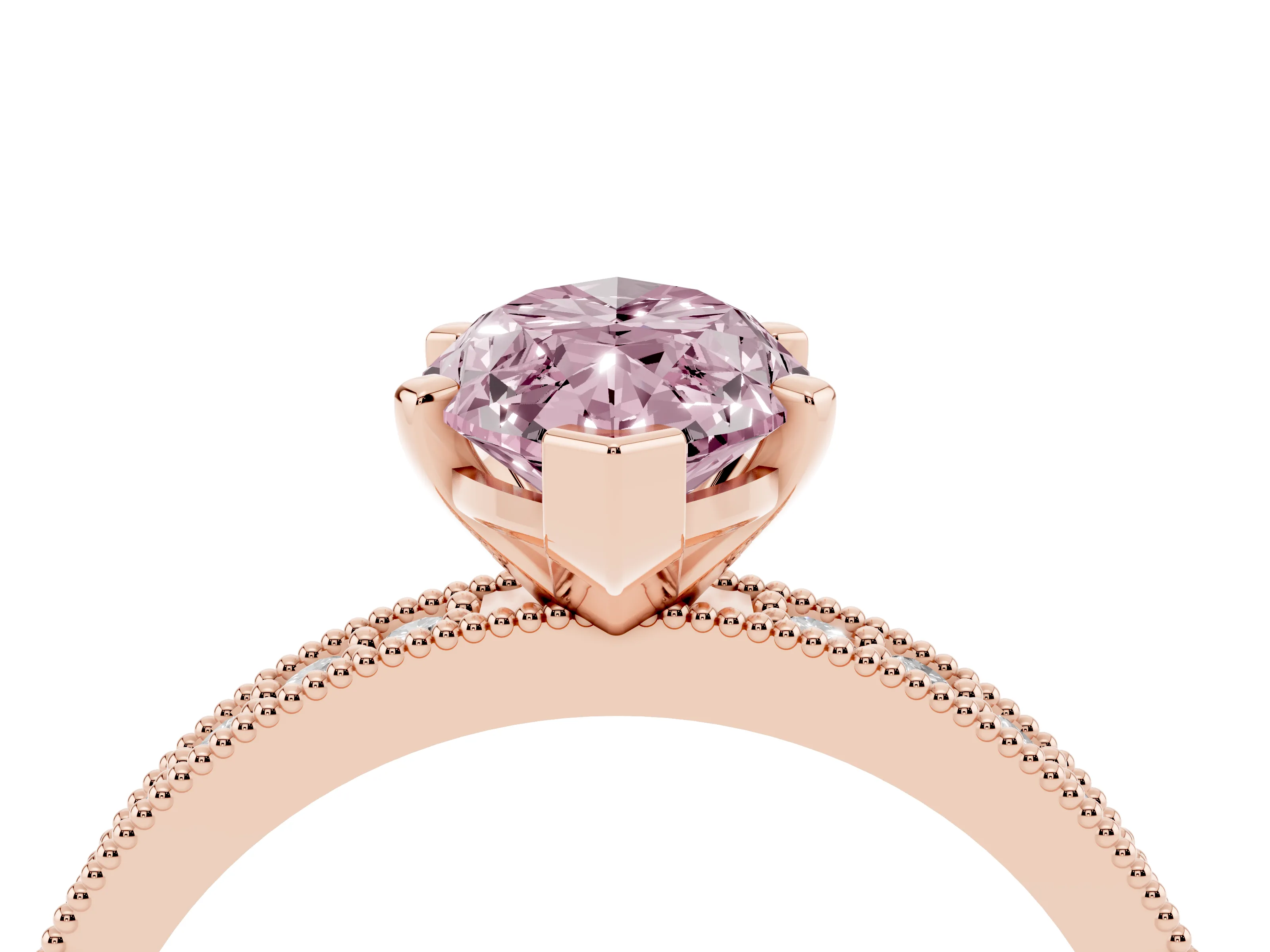 Fancy Pink Marquise Cut Diamond Milgrain Pavé Engagement Ring Set in Rose gold with Prong Setting