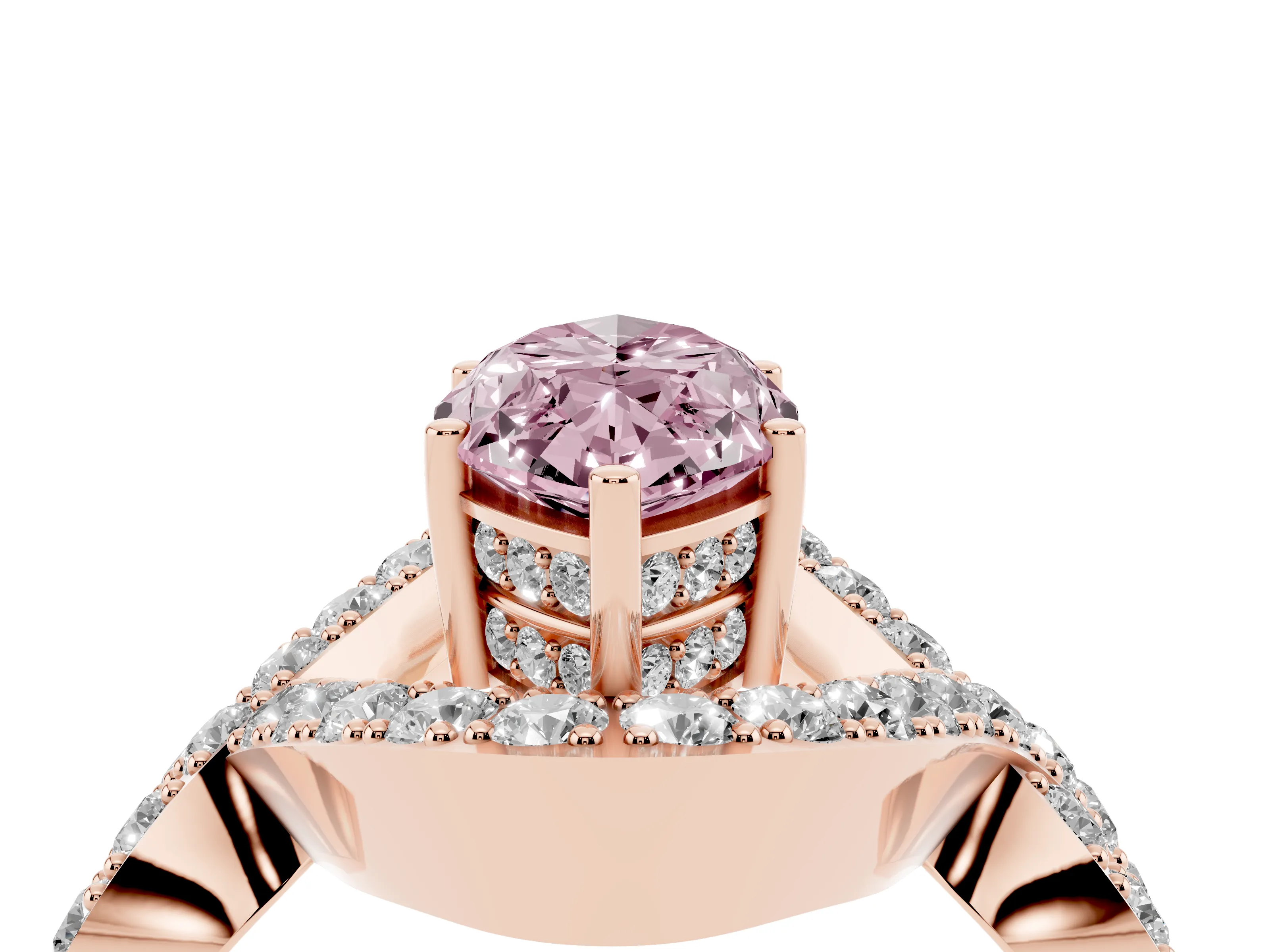 Fancy Pink Marquise Cut Diamond Solitaire Twist Band Pavé Engagement Ring Set in Rose gold