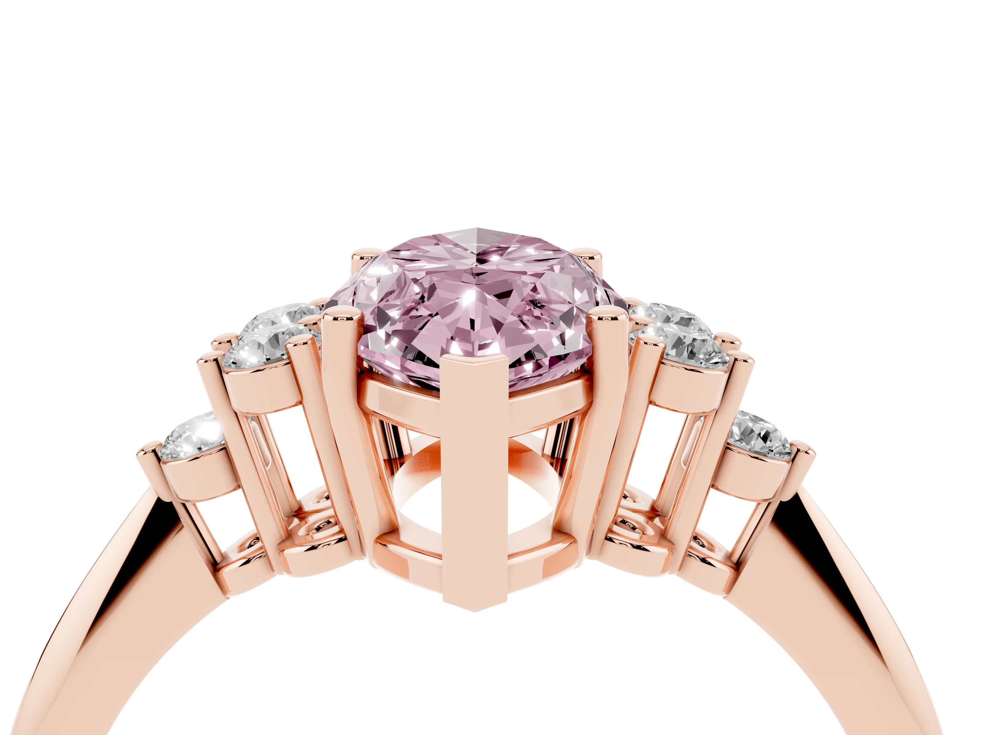 Fancy Pink Marquise Cut Diamond Cluster Ring Set in Rose gold with Plain Band and Prong Setting