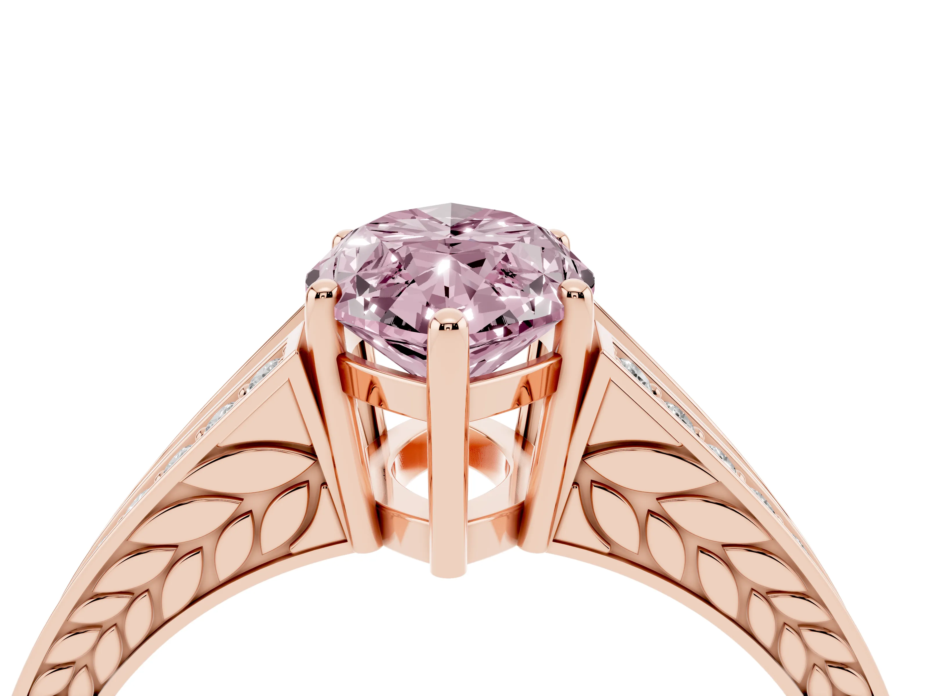 Fancy Pink Marquise Cut Diamond Split Shank Ring Set in Rose gold with Pavé Band and Prong Setting