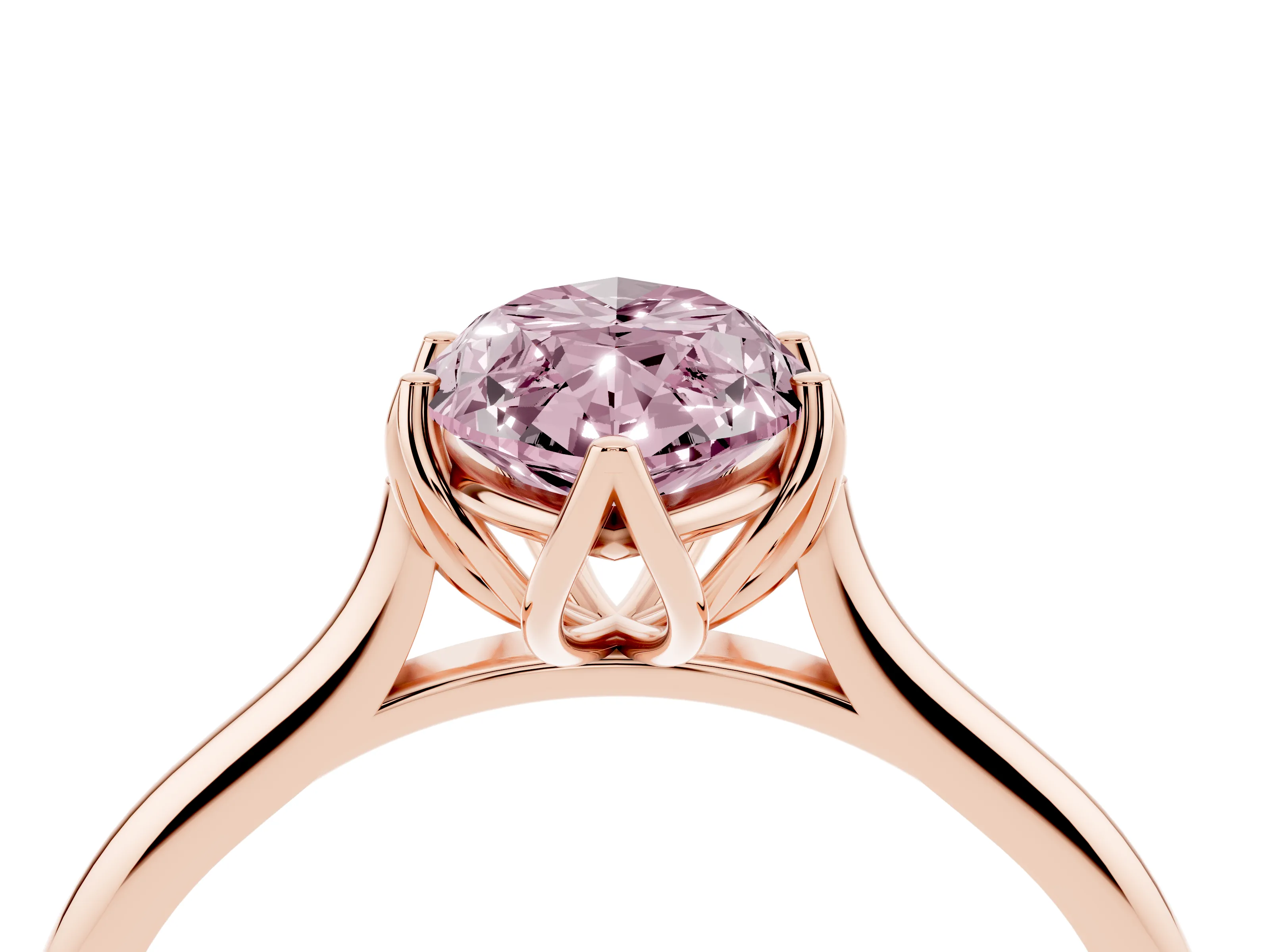 Fancy Pink Marquise Cut Diamond Solitaire Cathedral Ring Set in Rose gold with Prong Setting