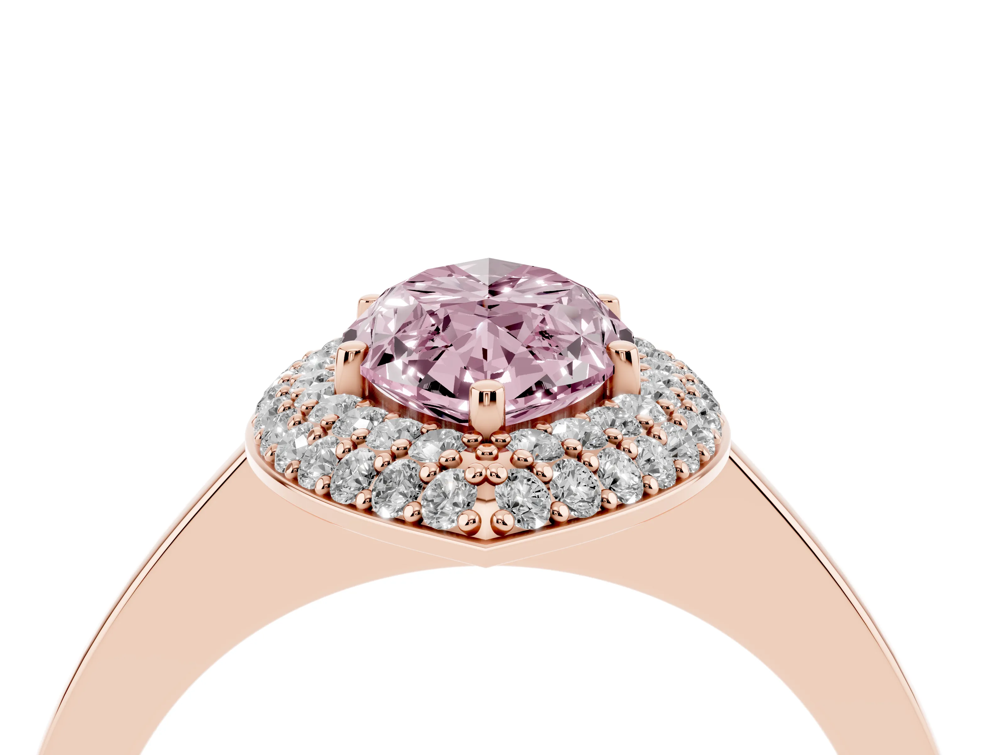 Fancy Pink Marquise Cut Diamond Halo Engagement Ring Set in Rose gold with Solitaire Band and Prong Setting