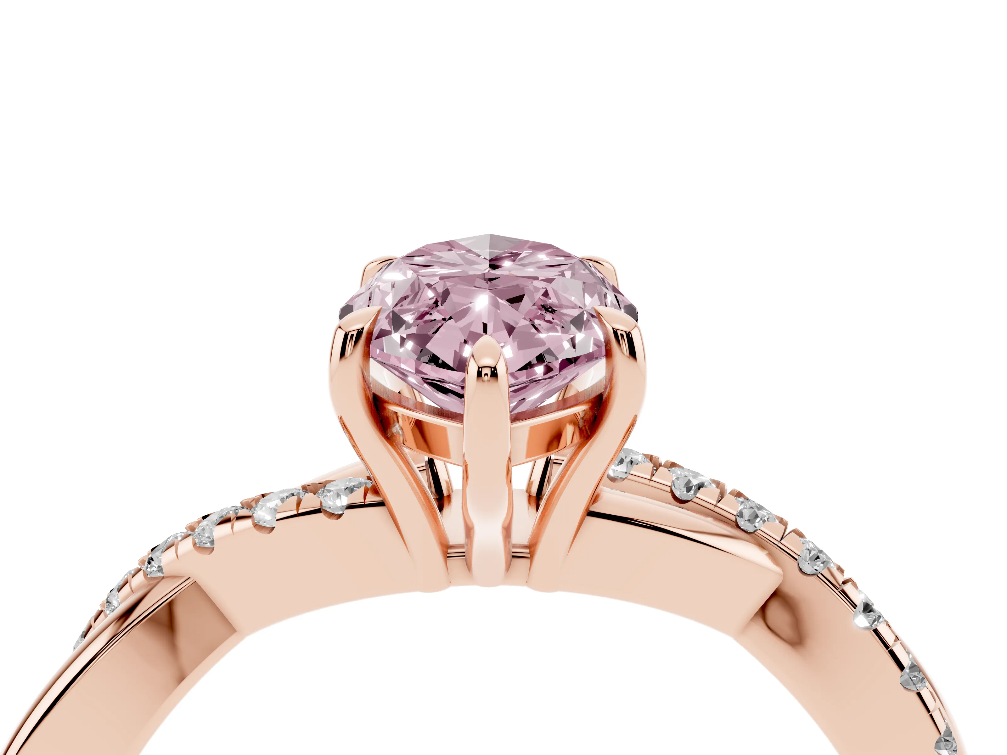 Fancy Pink Marquise Cut Diamond Twisted Pavé Band Ring Set in Rose gold with Prong Setting