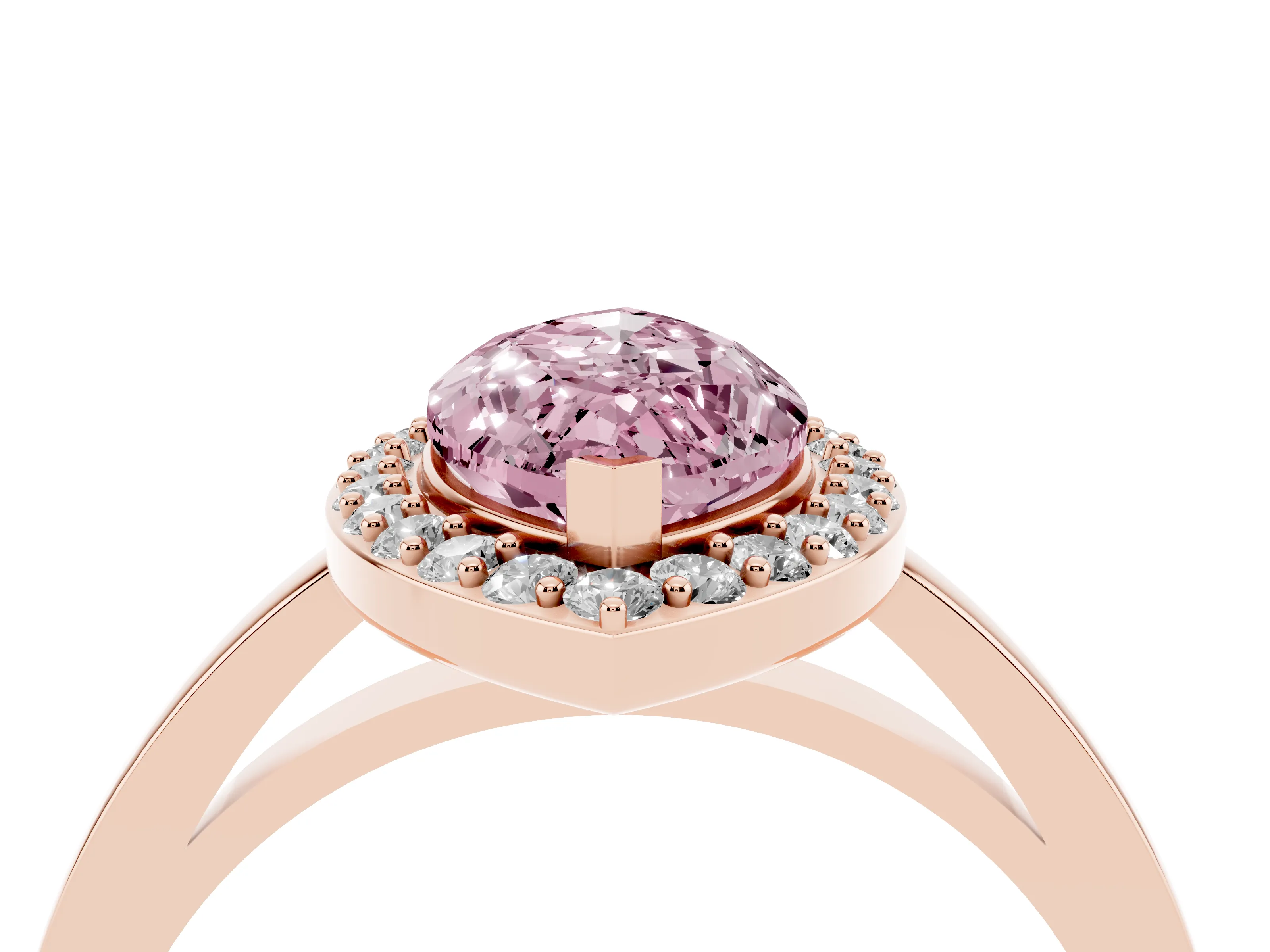 Fancy Pink Marquise Cut Diamond Halo Ring Set in Rose gold with Solitaire Band and Prong Setting