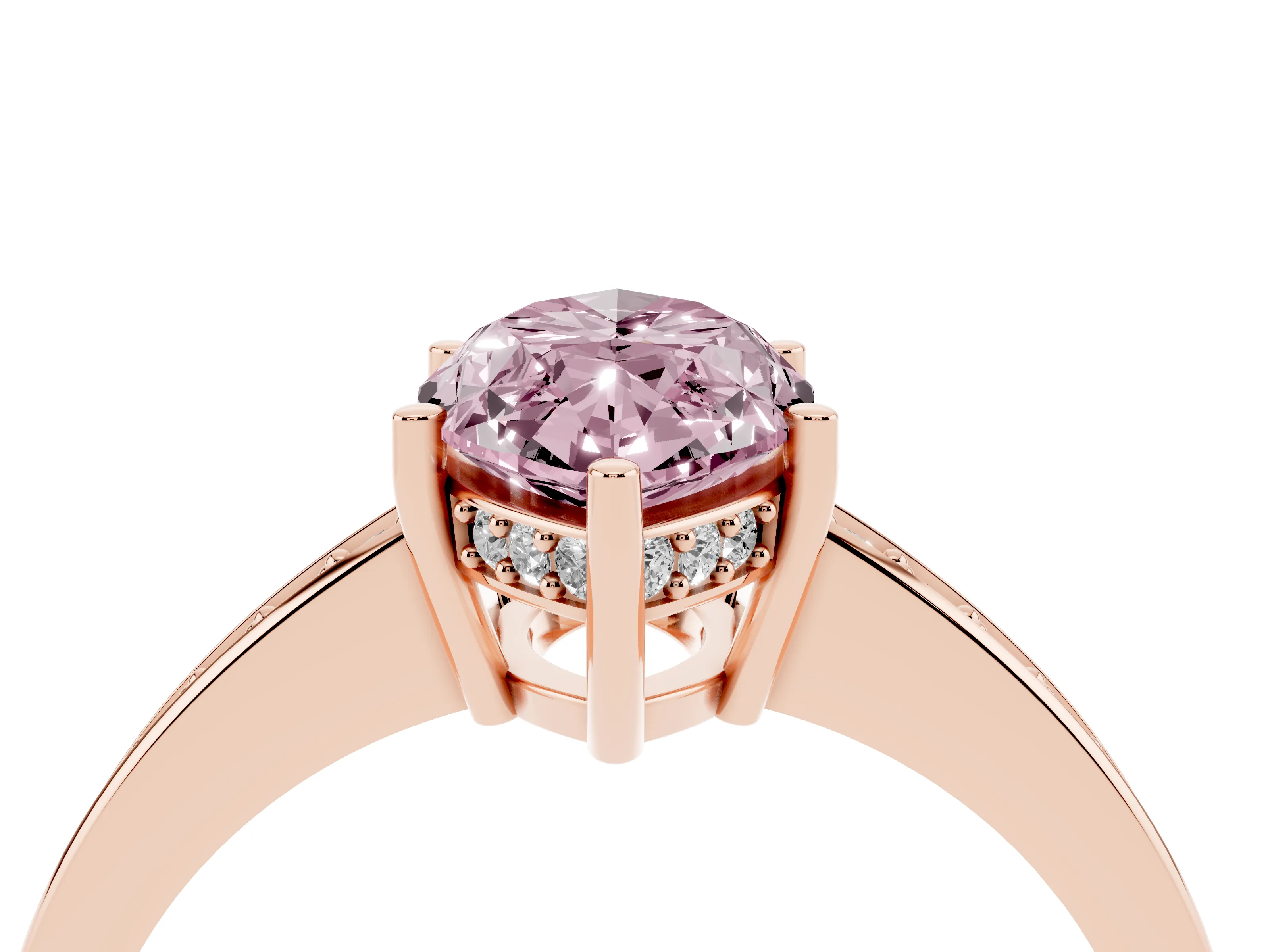 Fancy Pink Marquise Cut Diamond Pavé Band Prong Set Solitaire Ring Set in Rose gold
