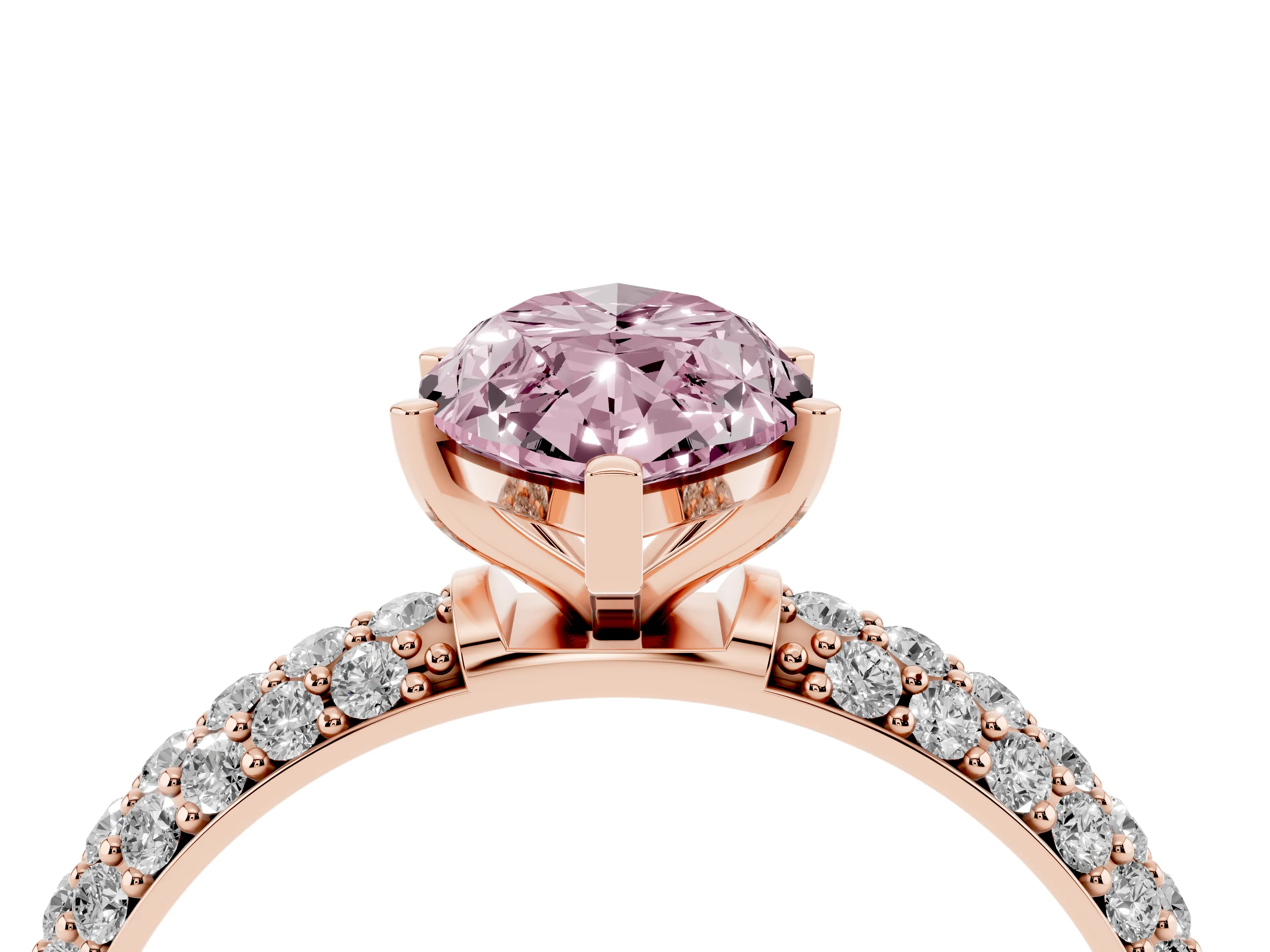 Fancy Pink Marquise Cut Diamond Solitaire Ring Set in Rose gold with Prong Setting and Pavé-Set Band