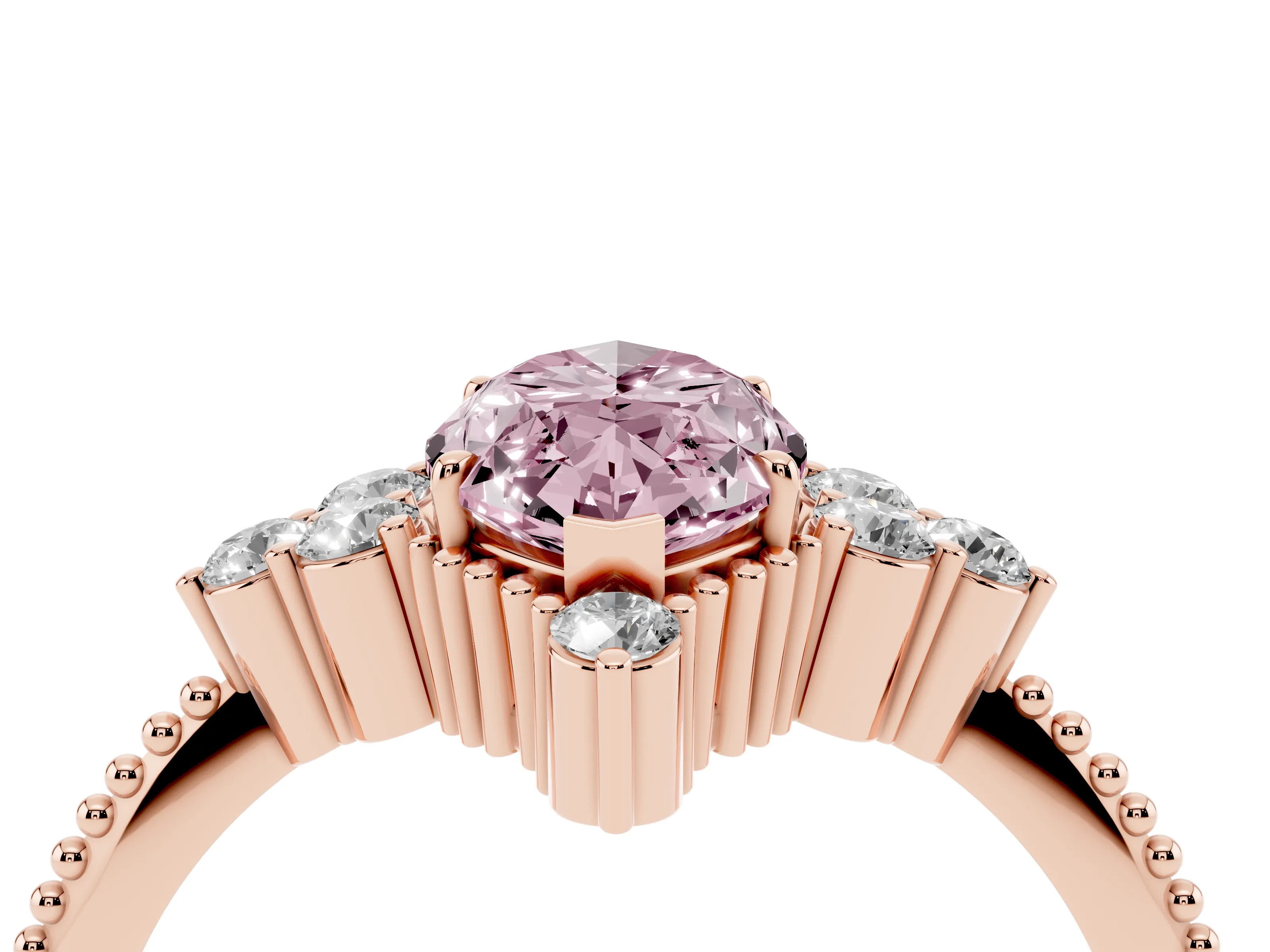 Fancy Pink Marquise Cut Diamond Cluster Ring Set in Rose gold with Beaded Band