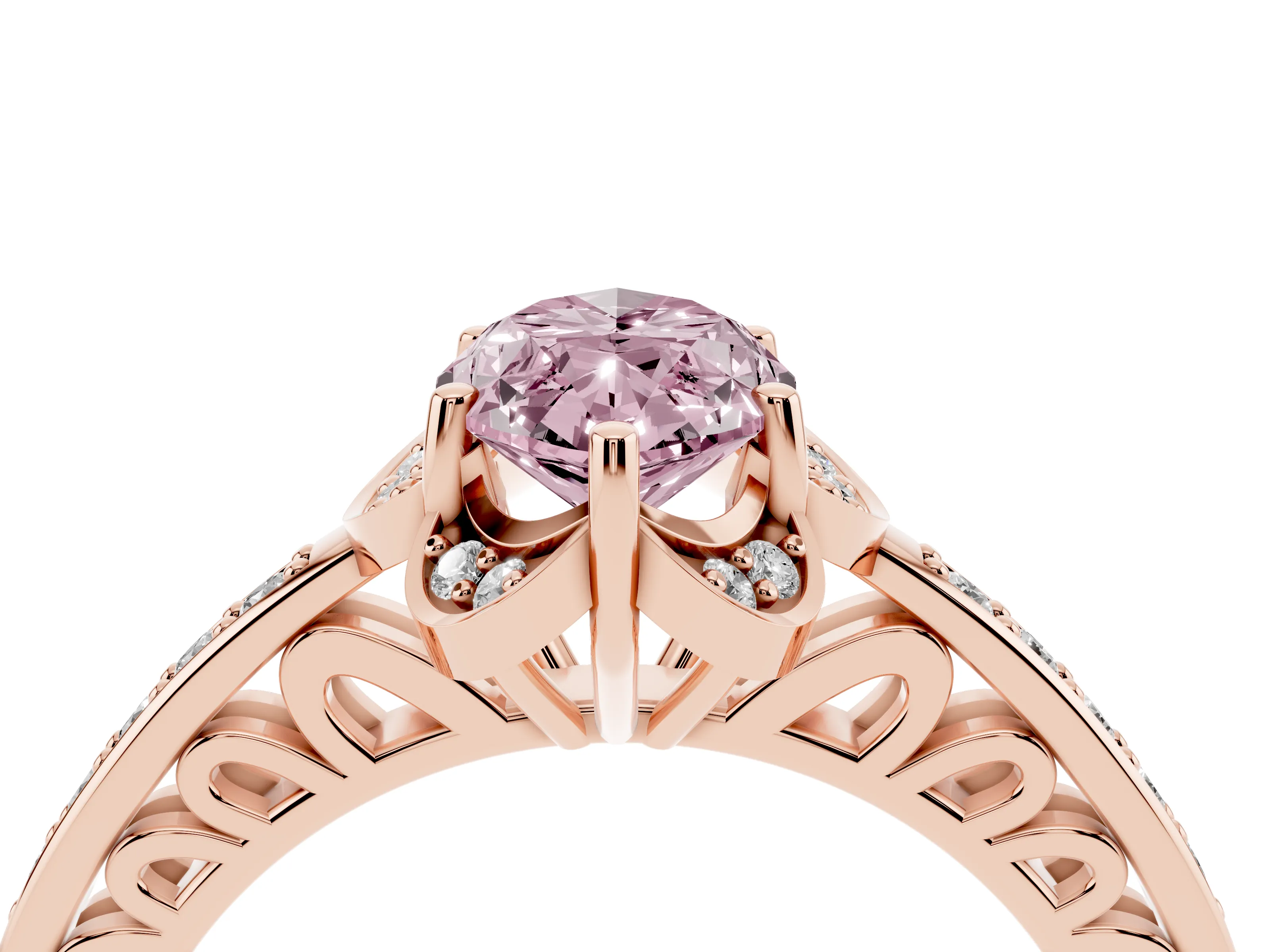 Fancy Pink Marquise Cut Diamond Halo Ring Set in Rose gold with Channel Set Band and Prong Setting