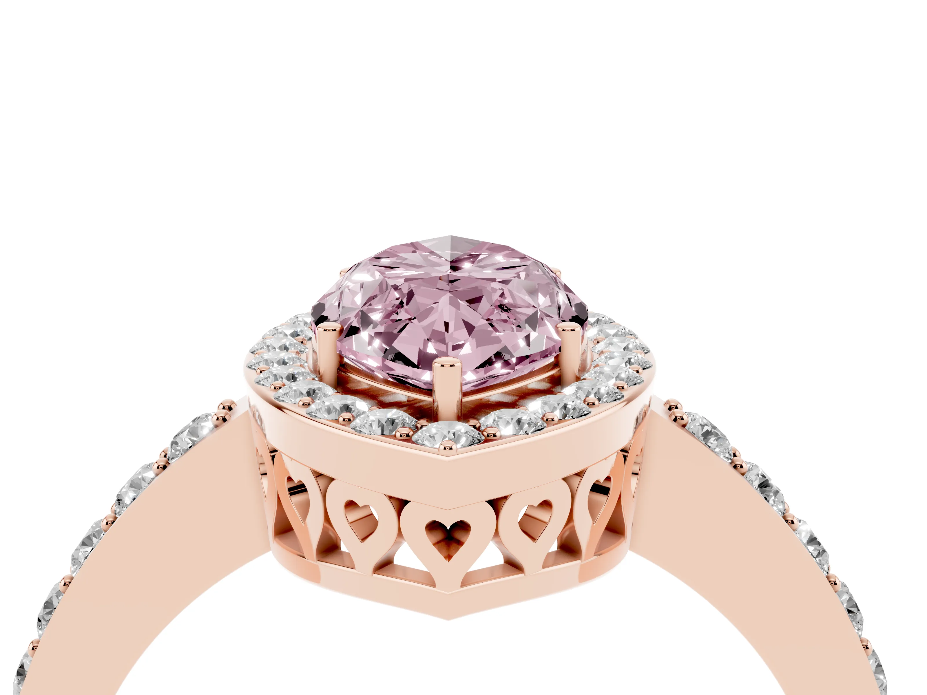 Fancy Pink Marquise Cut Diamond Halo Ring Set in Rose gold with Pavé-Setting Band and Open Prong Center