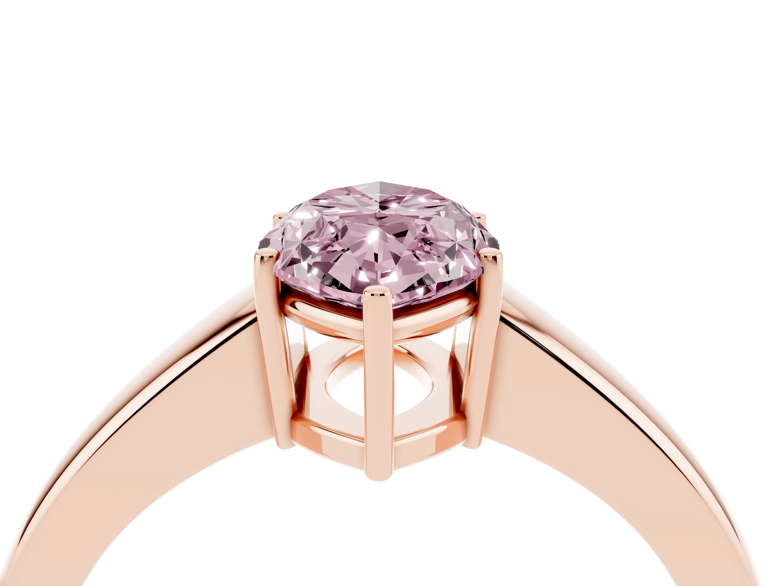Fancy Pink Marquise Cut Diamond Solitaire Ring Set in Rose gold with Tapered Band and Prong Setting