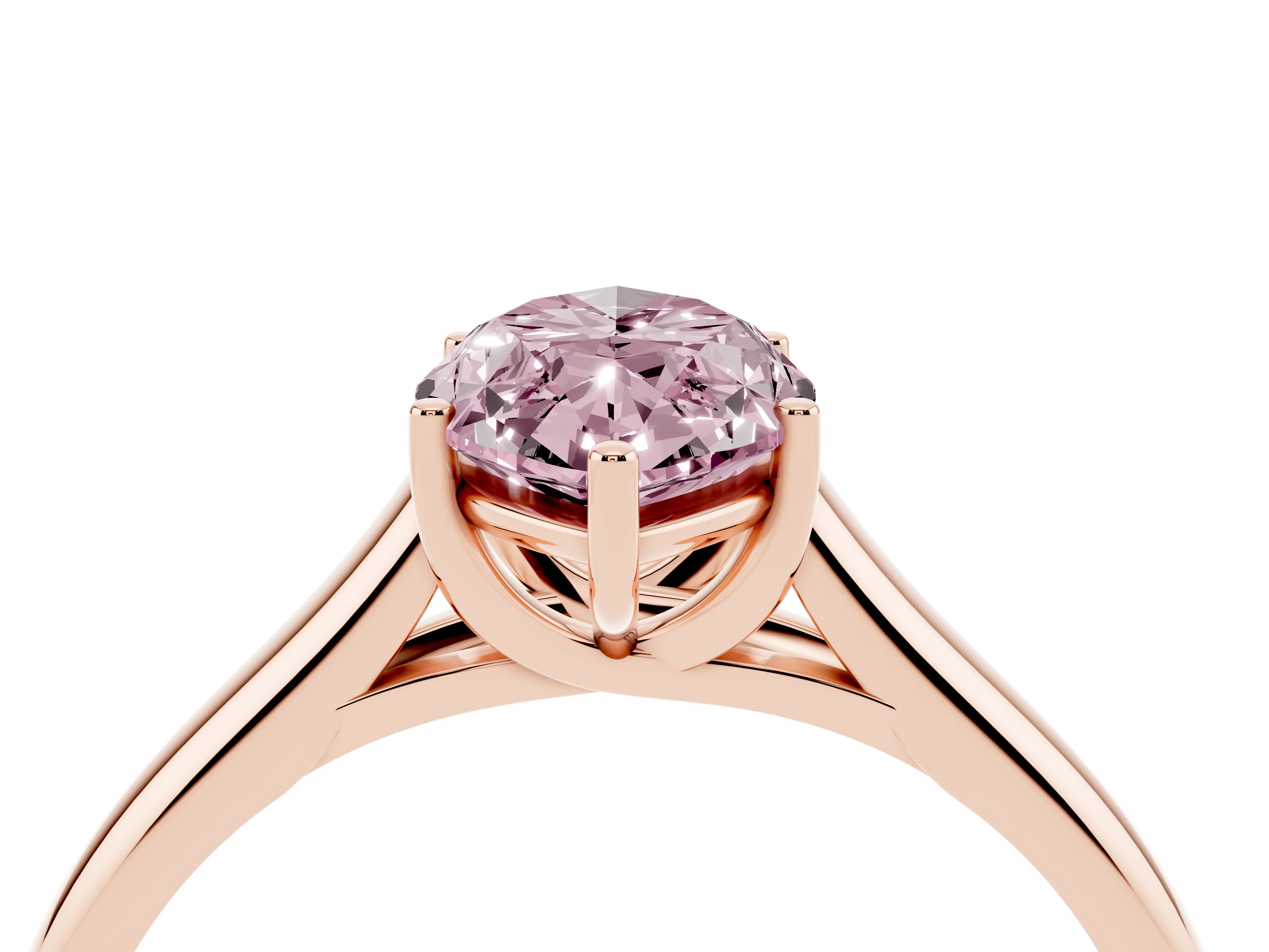 Fancy Pink Marquise Cut Diamond Solitaire Engagement Ring Set in Rose gold with Subtly Tapered Band and Prong Setting