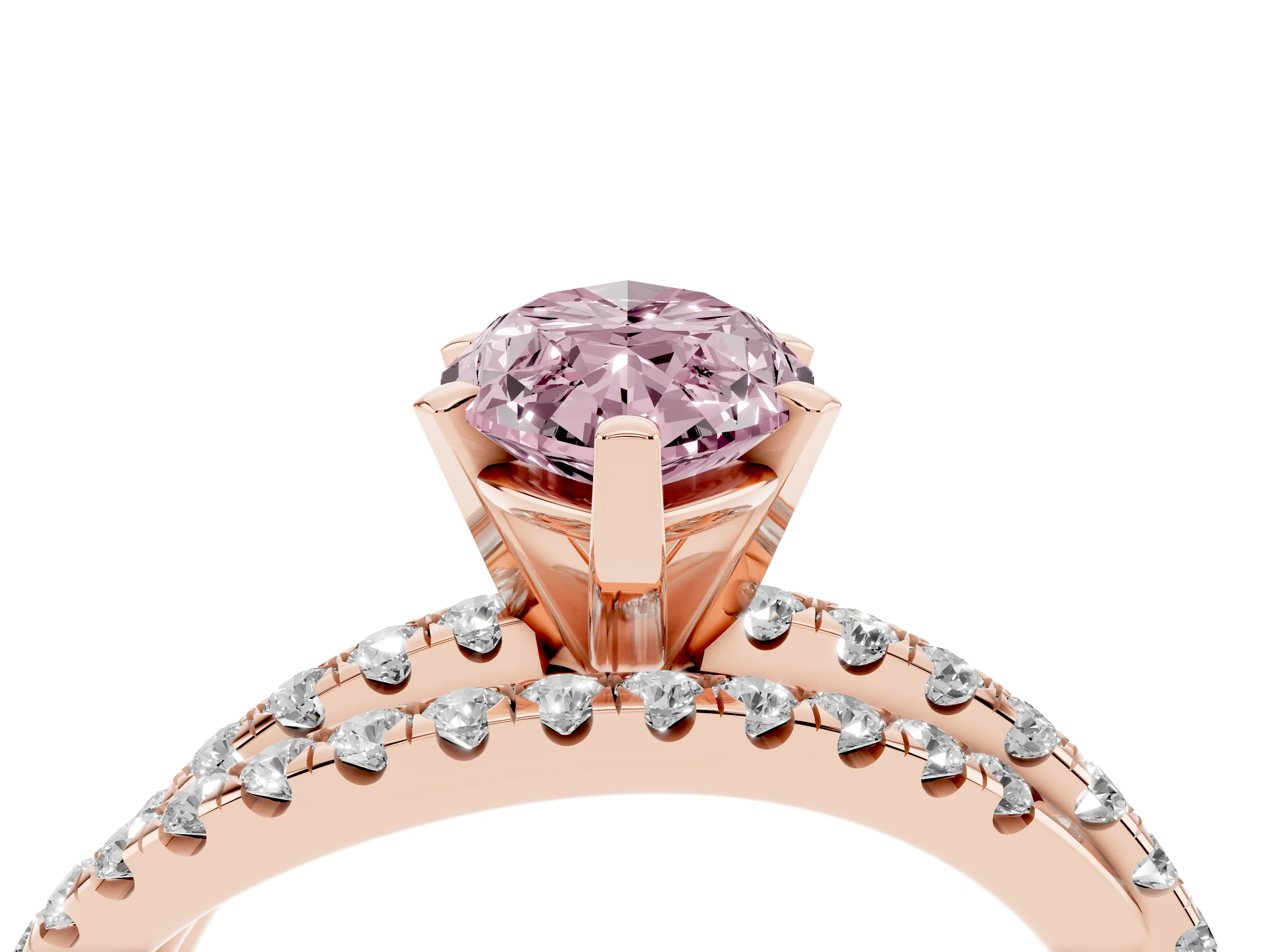 Fancy Pink Marquise Cut Diamond Solitaire Twist Band Ring Set in Rose gold with Pavé Setting and Prong Head