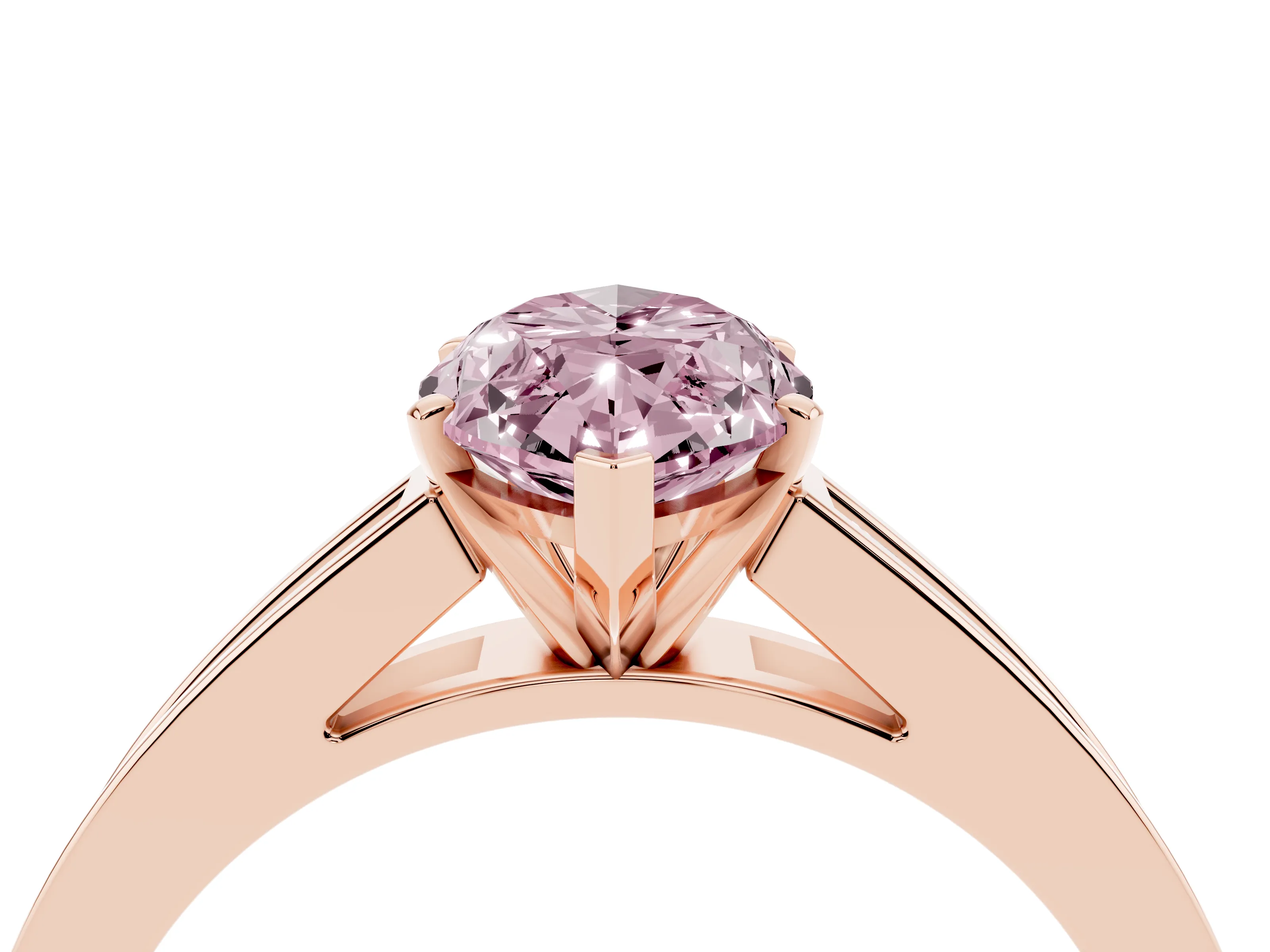 Fancy Pink Marquise Cut Diamond Solitaire Ring Set in Rose gold with Channel-Set Band and Prong Setting