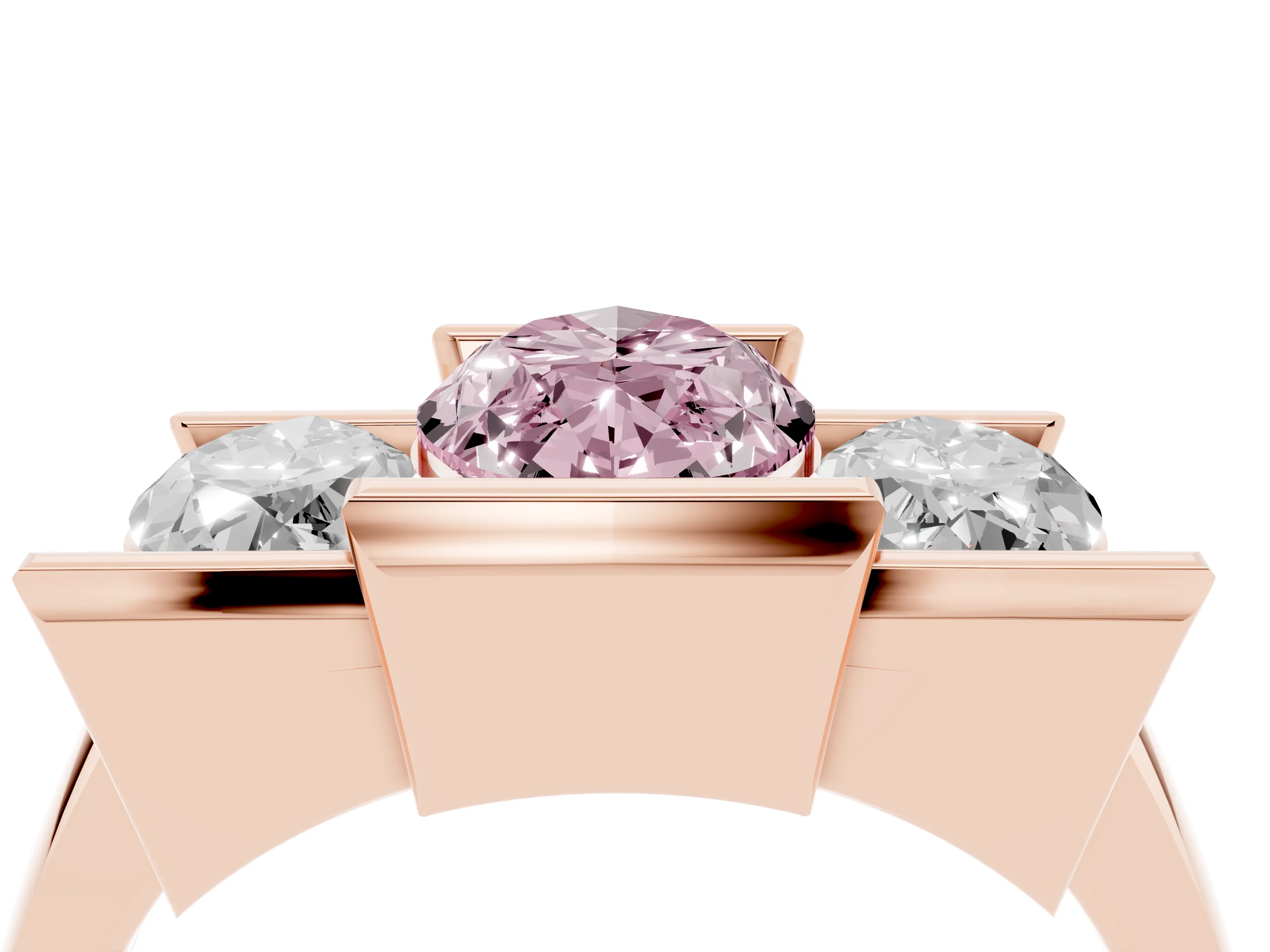 Fancy Pink Marquise Cut Diamond Three-Stone Channel Set Ring Set in Rose gold with Smooth Polished Band