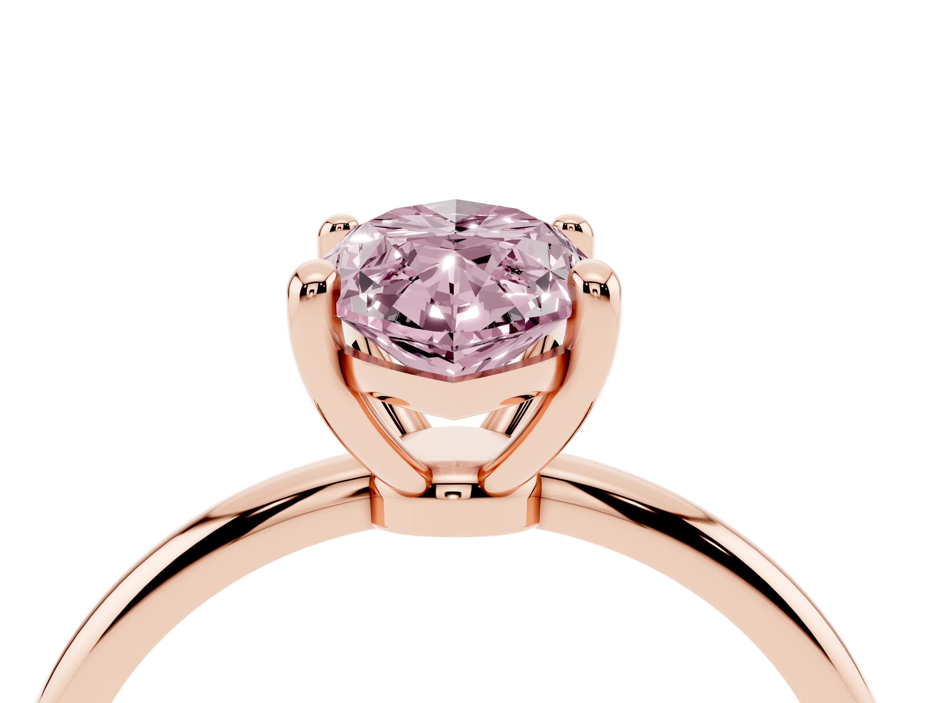 Fancy Pink Marquise Cut Diamond Solitaire Ring Set in Rose gold with Secure Prong Setting on a Classic Band