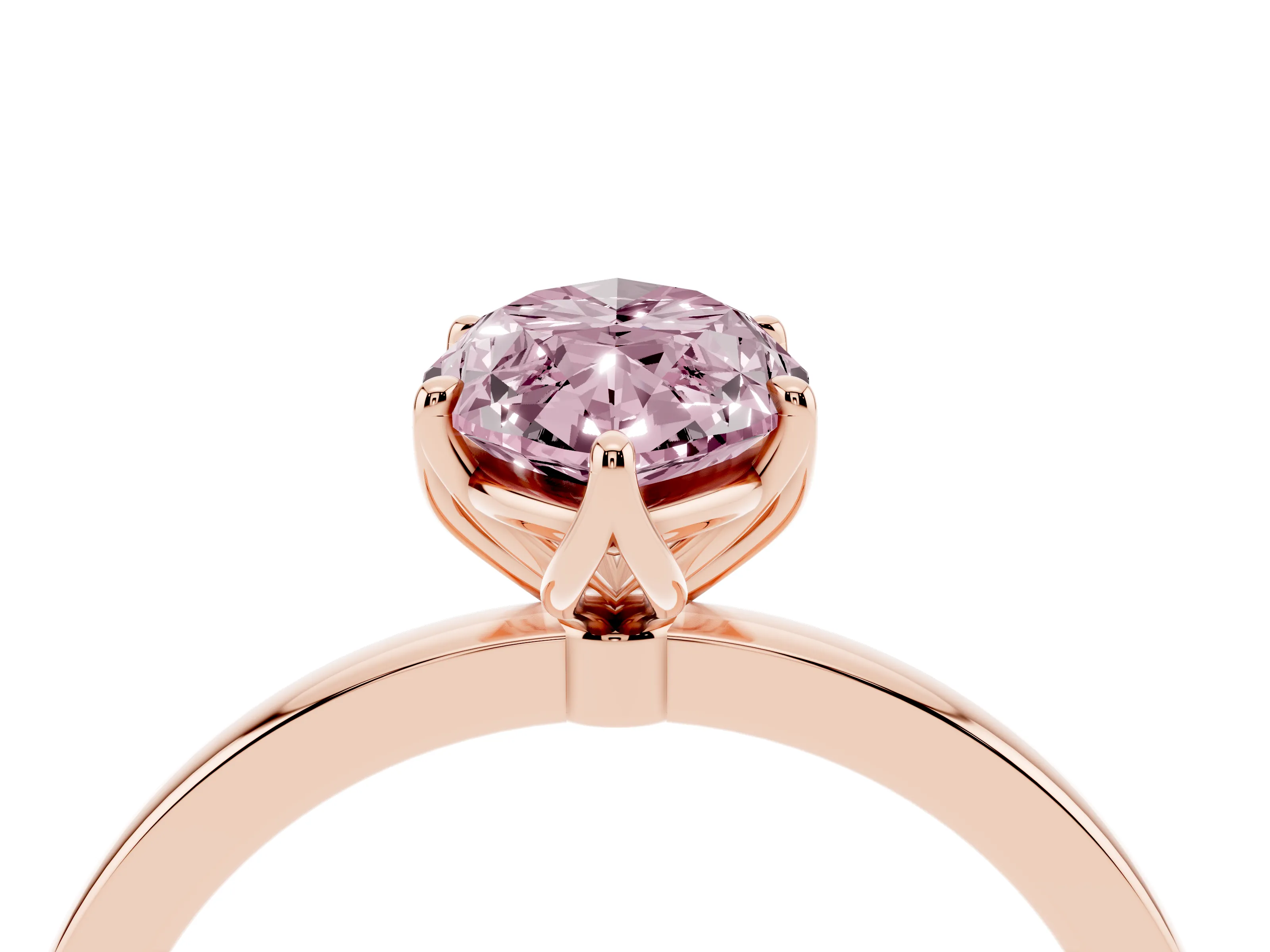 Fancy Pink Marquise Cut Diamond Solitaire Ring Set in Rose gold with Prong Setting and Thin Polished Band