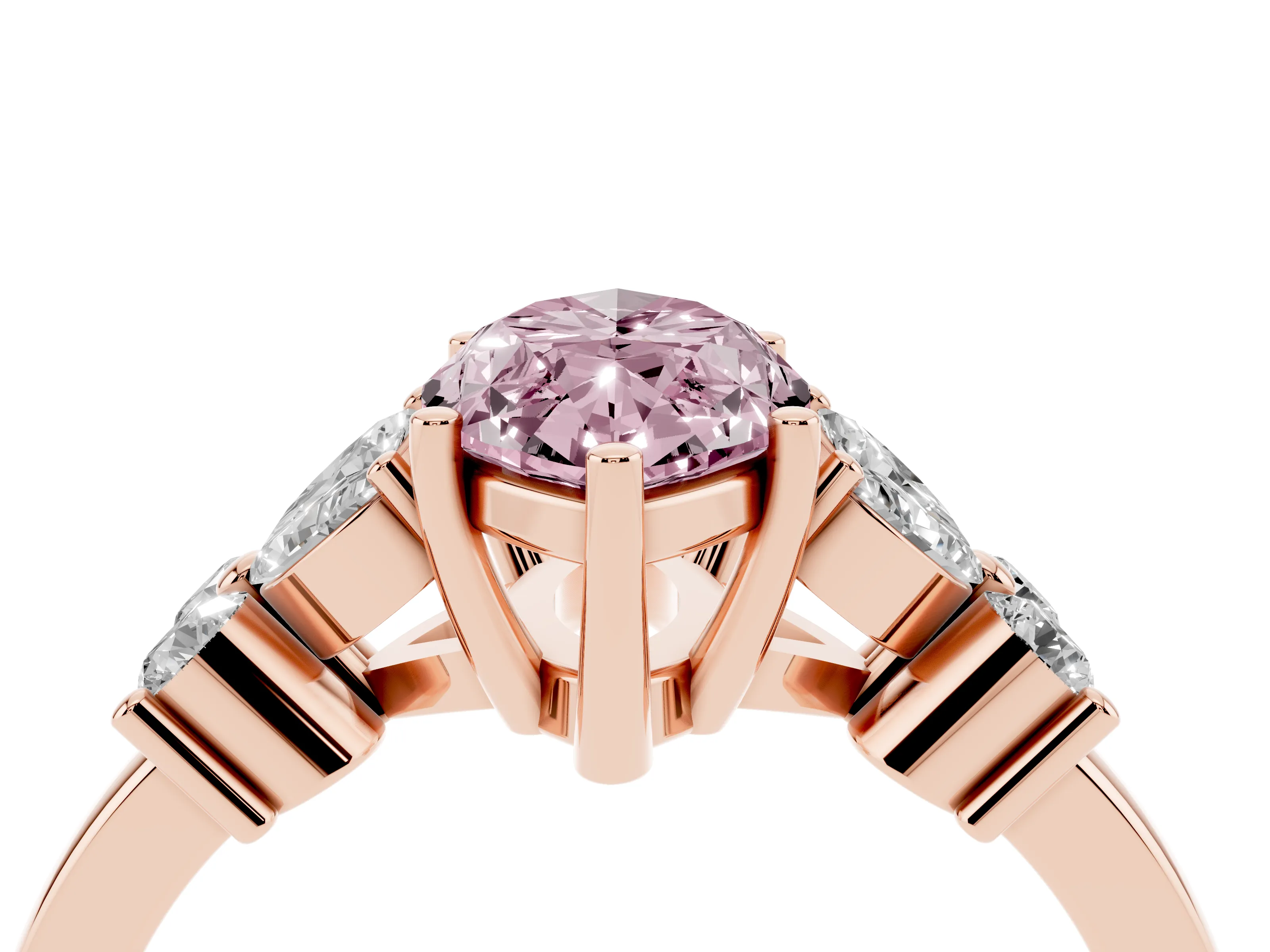 Fancy Pink Marquise Cut Diamond Floral Cluster Ring Set in Rose gold with Marquise Petals and Prong Setting