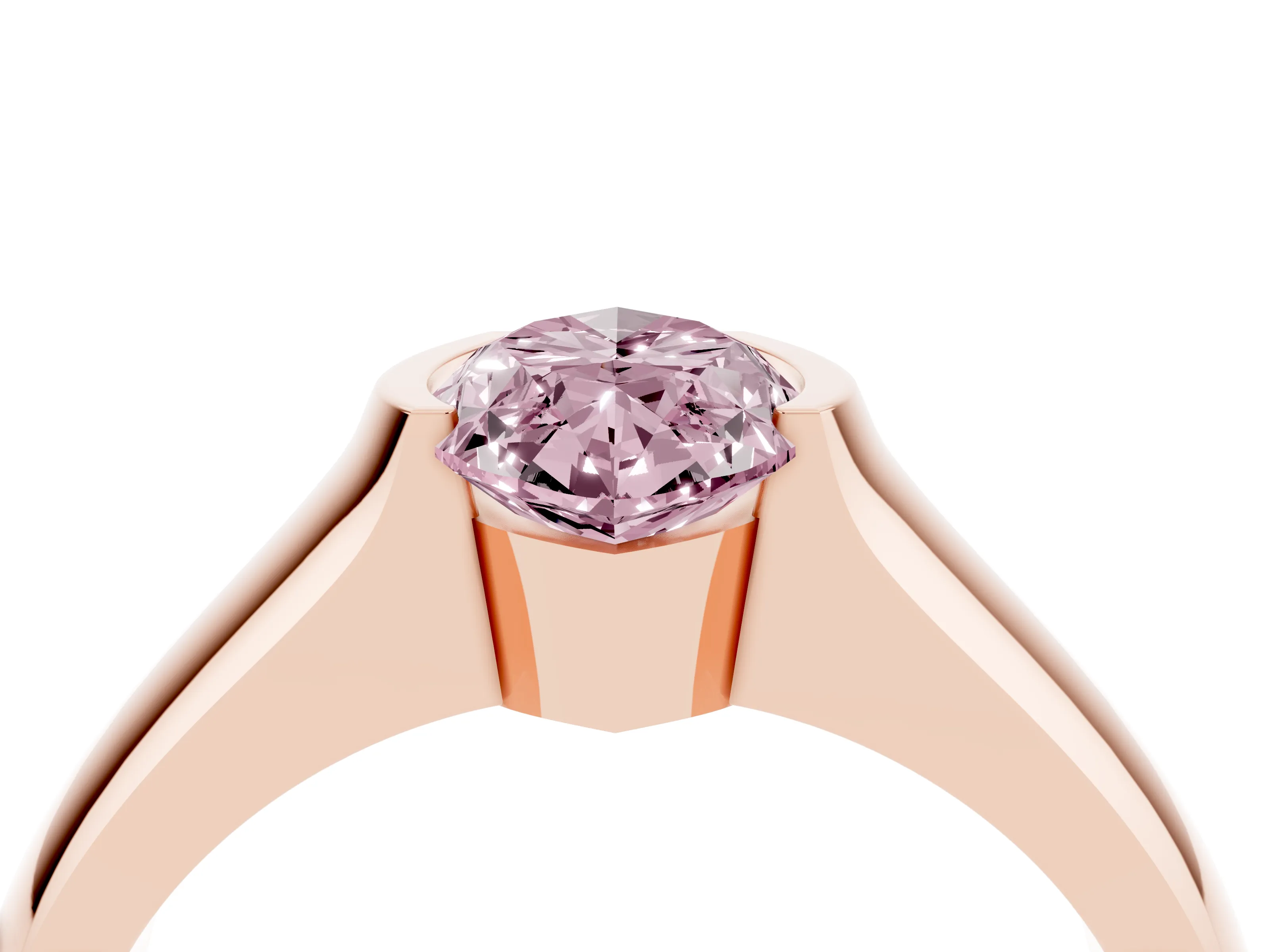 Fancy Pink Marquise Cut Diamond Bezel Solitaire Ring Set in Rose gold with Wide Band