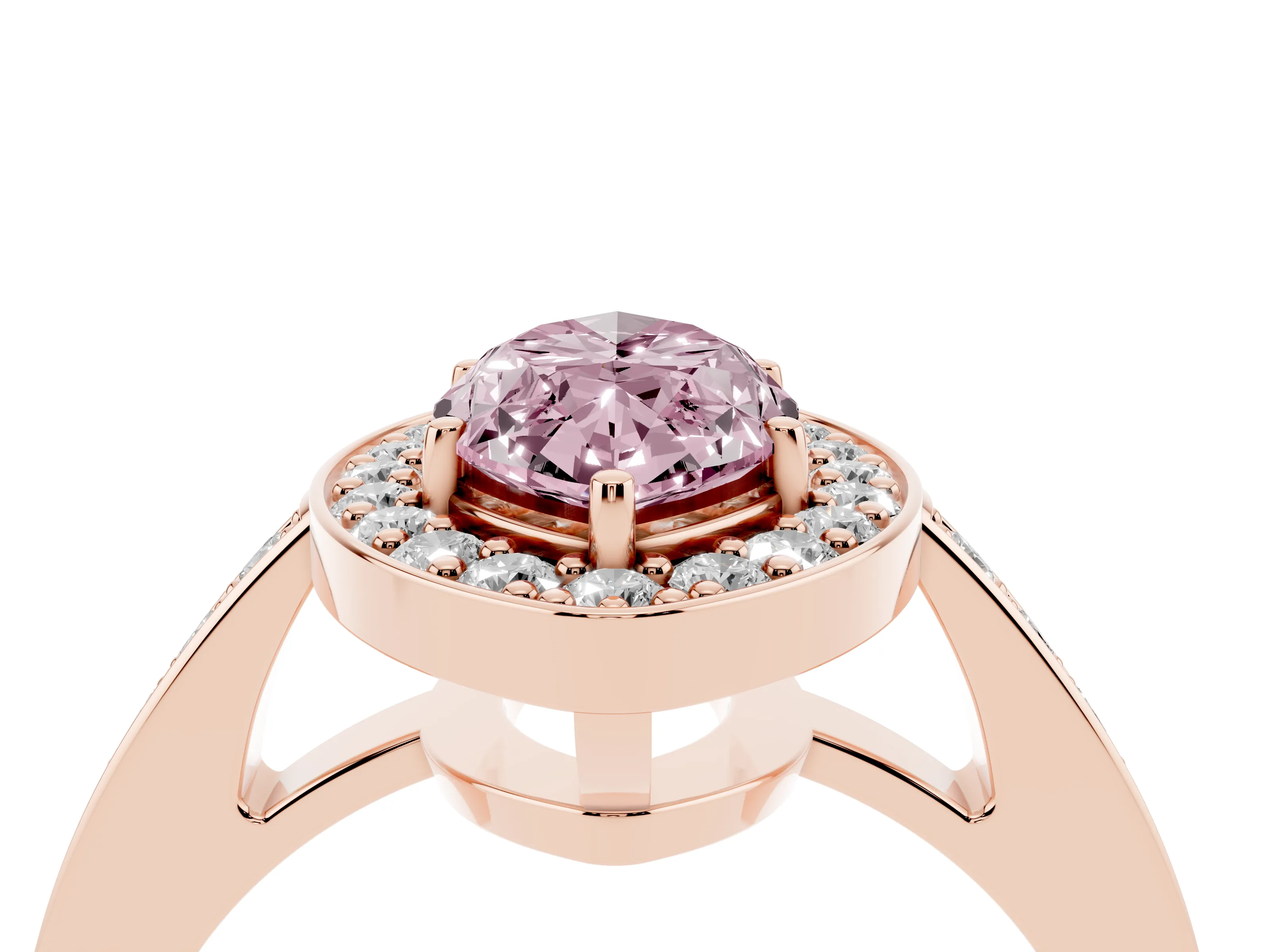 Fancy Pink Marquise Cut Diamond Halo Pavé Engagement Ring Set in Rose gold with Bezel Setting