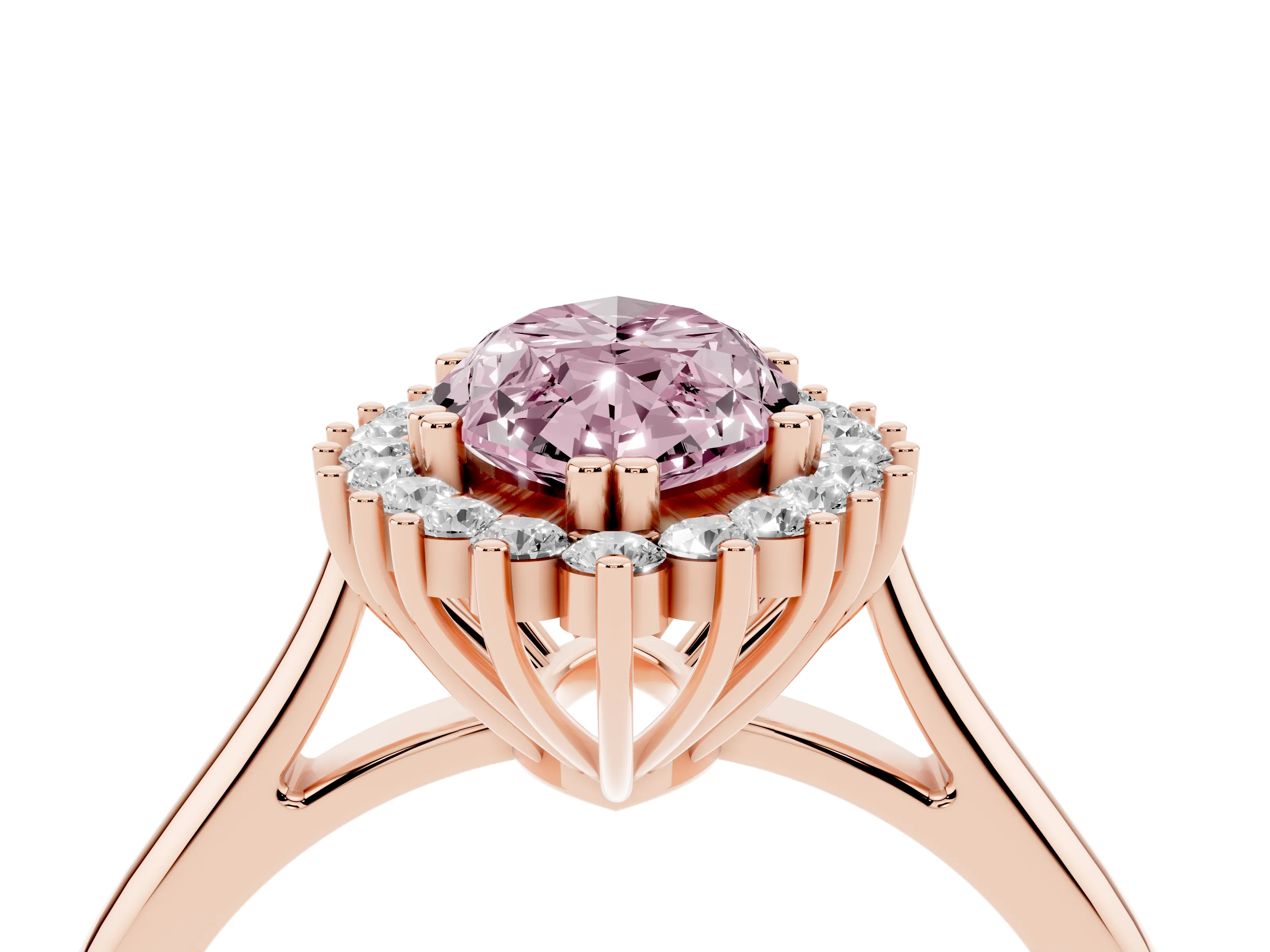 Fancy Pink Marquise Cut Diamond Halo Ring Set in Rose gold with Plain Solitaire Band and Prong Setting