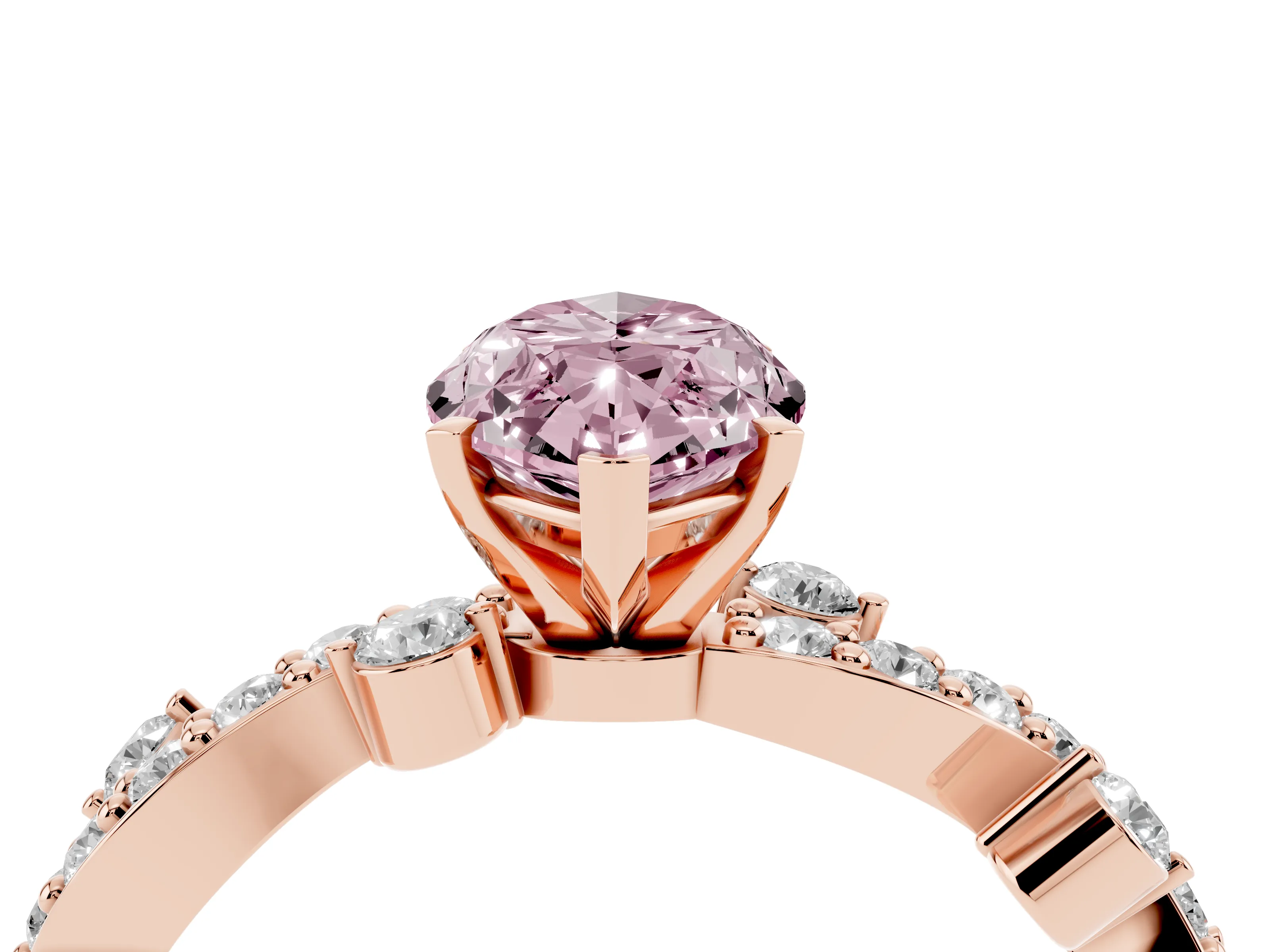 Fancy Pink Marquise Cut Diamond Solitaire Twisted Band Set in Rose gold with Pavé Setting