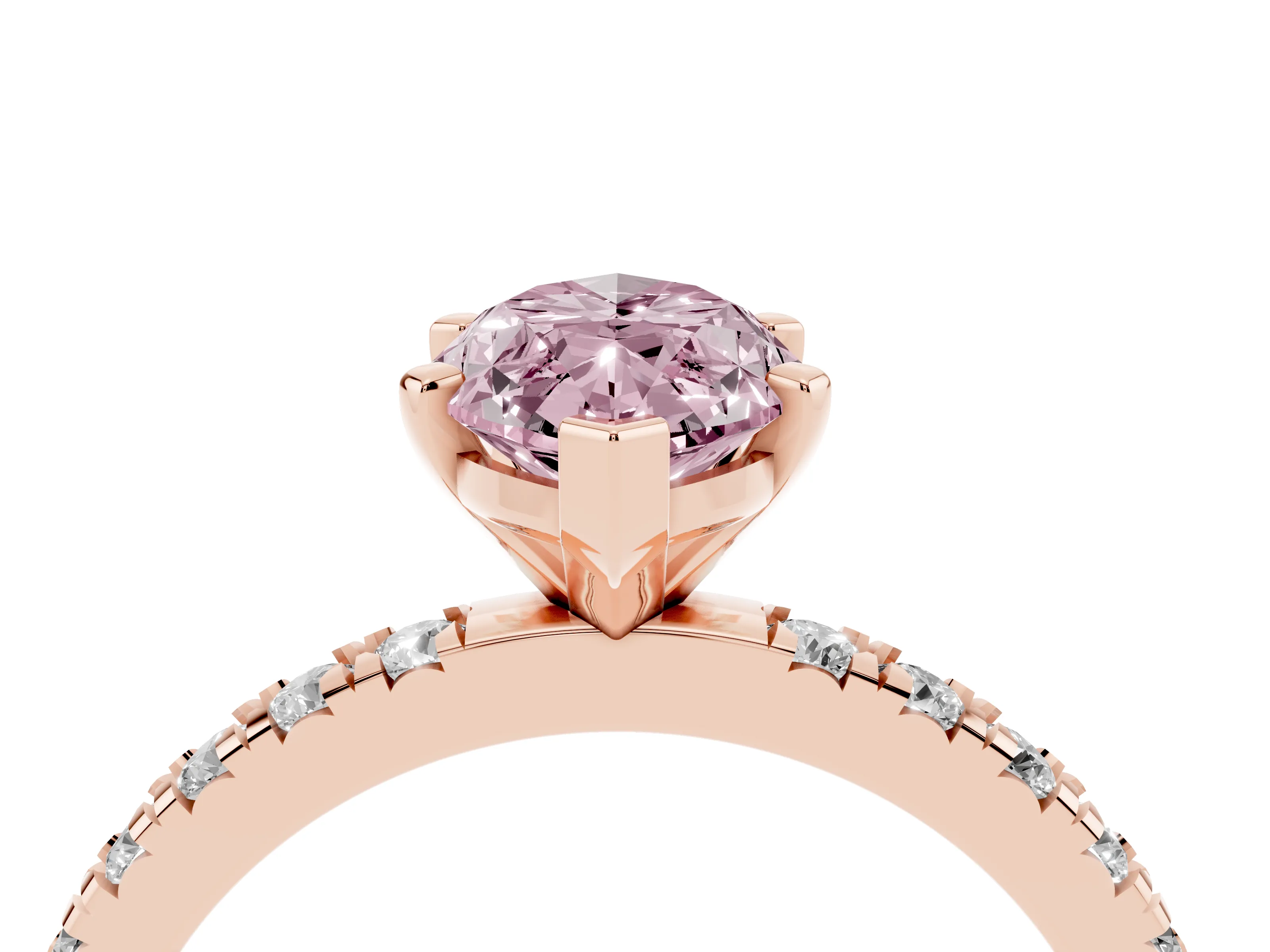 Fancy Pink Marquise Cut Diamond Pavé Band Solitaire Set in Rose gold with Prong Setting