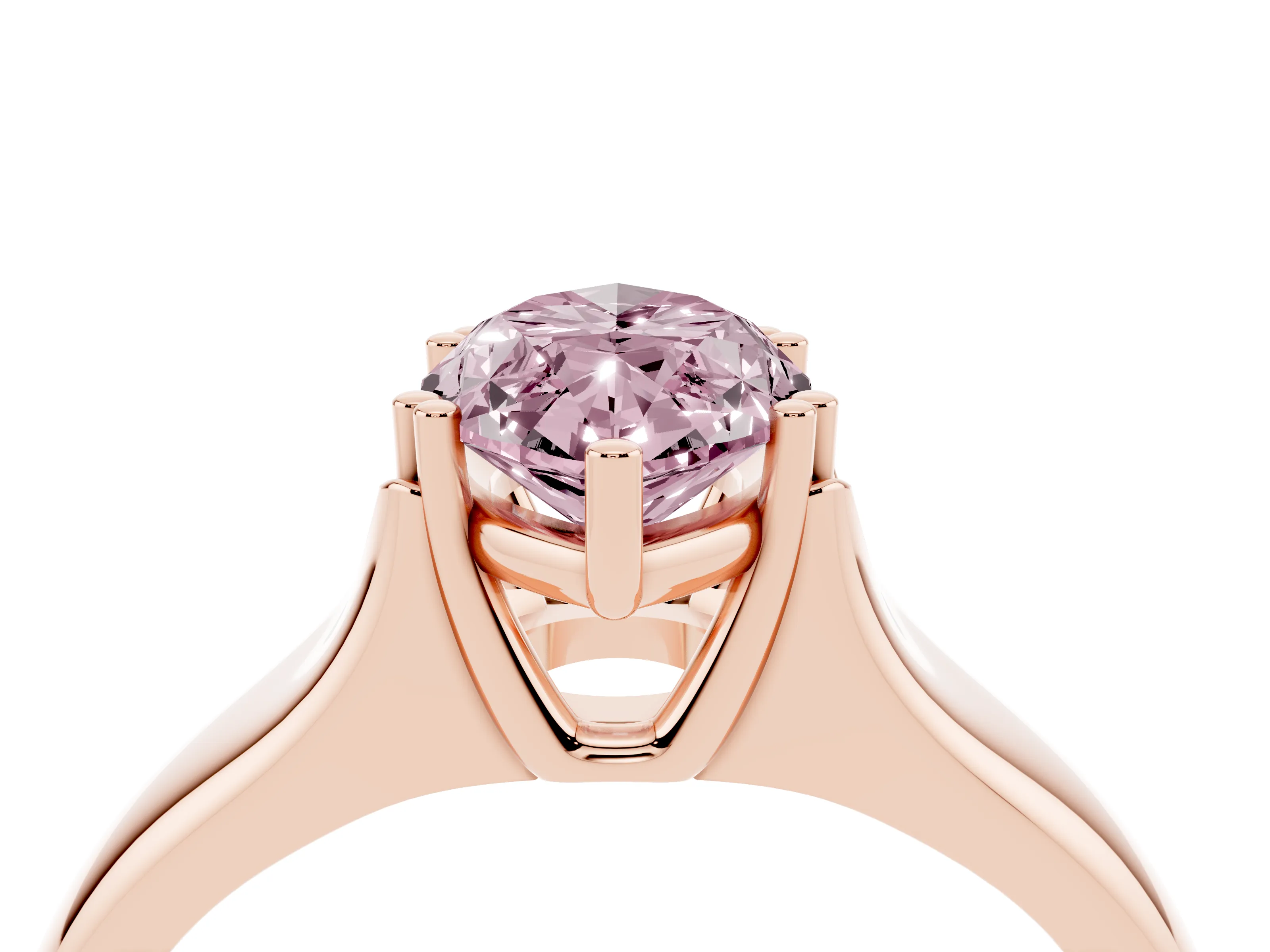 Fancy Pink Marquise Cut Diamond Solitaire Ring Set in Rose gold with Wide Band and Prong Setting
