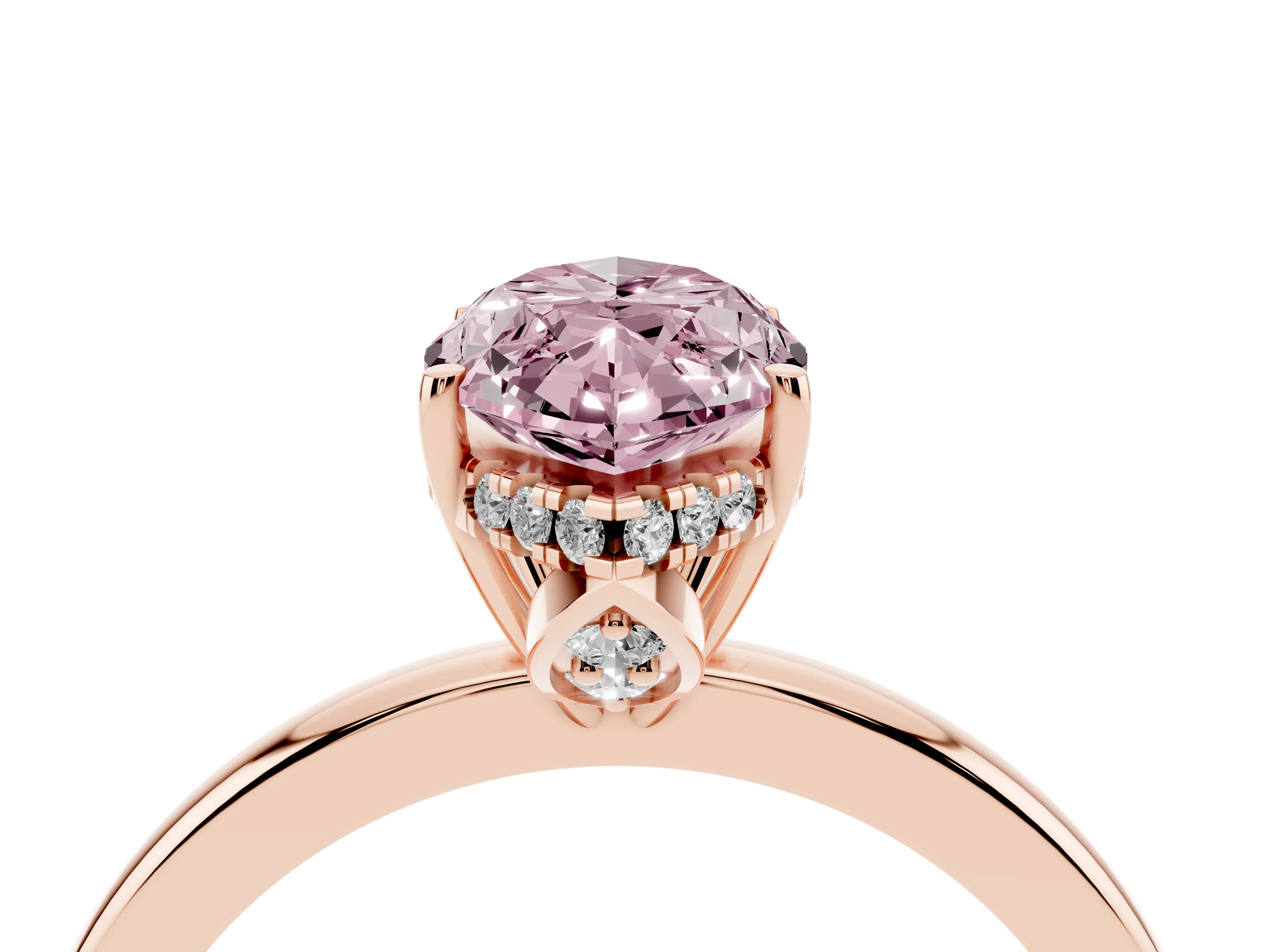 Fancy Pink Marquise Cut Diamond Solitaire Ring Set in Rose gold with Plain Band and Prong Setting