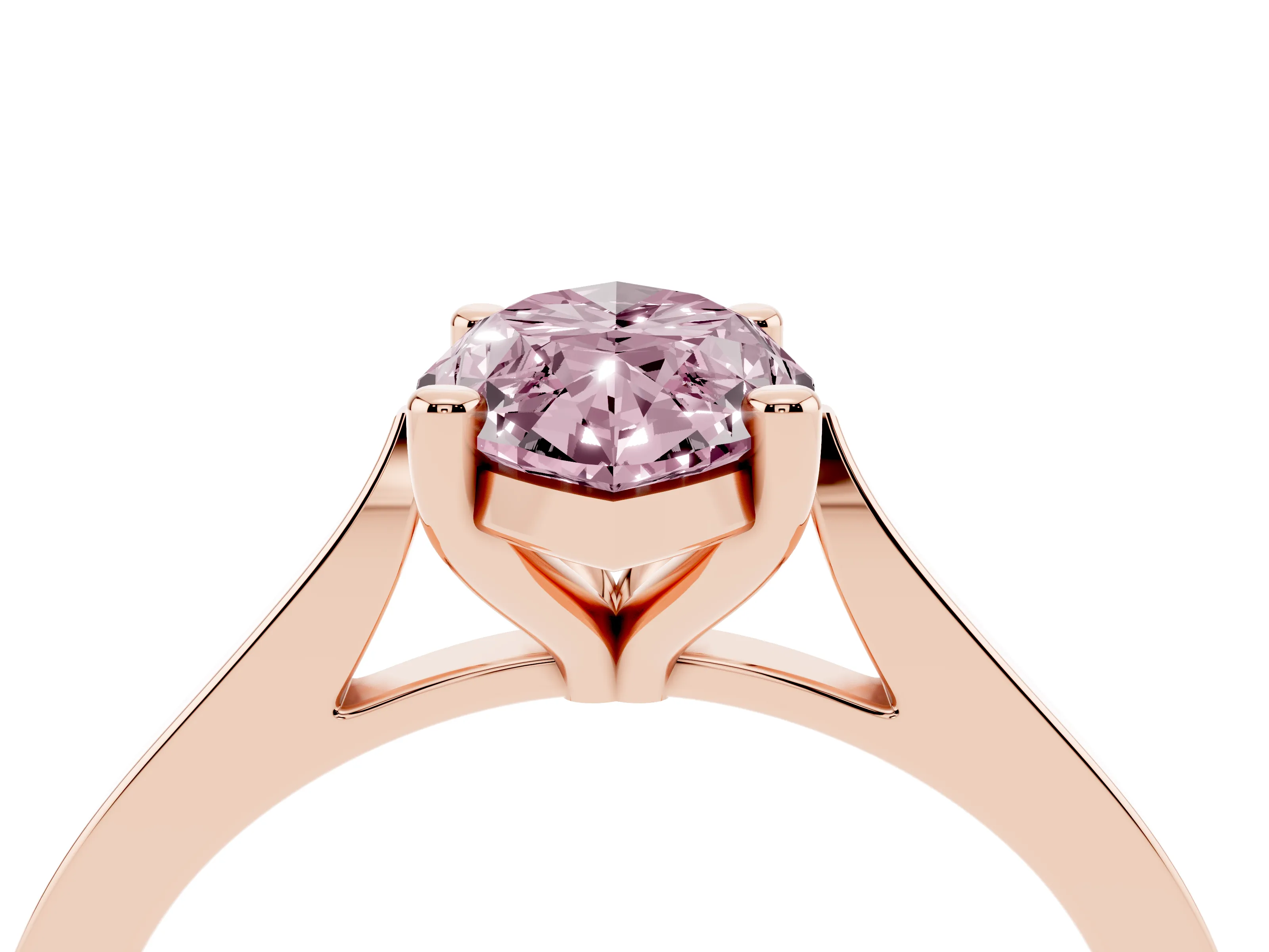 Fancy Pink Marquise Cut Diamond Solitaire Ring Set in Rose gold with Prong Setting and Tapered Band