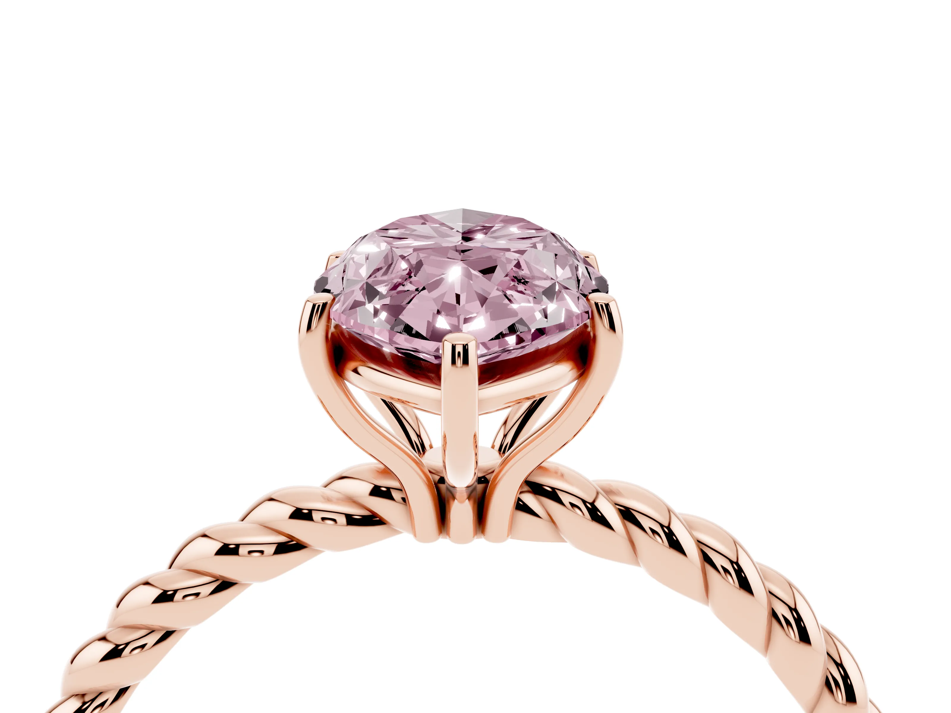 Fancy Pink Marquise Cut Diamond Solitaire Ring Set in Rose gold with Twist Band and Prong Setting