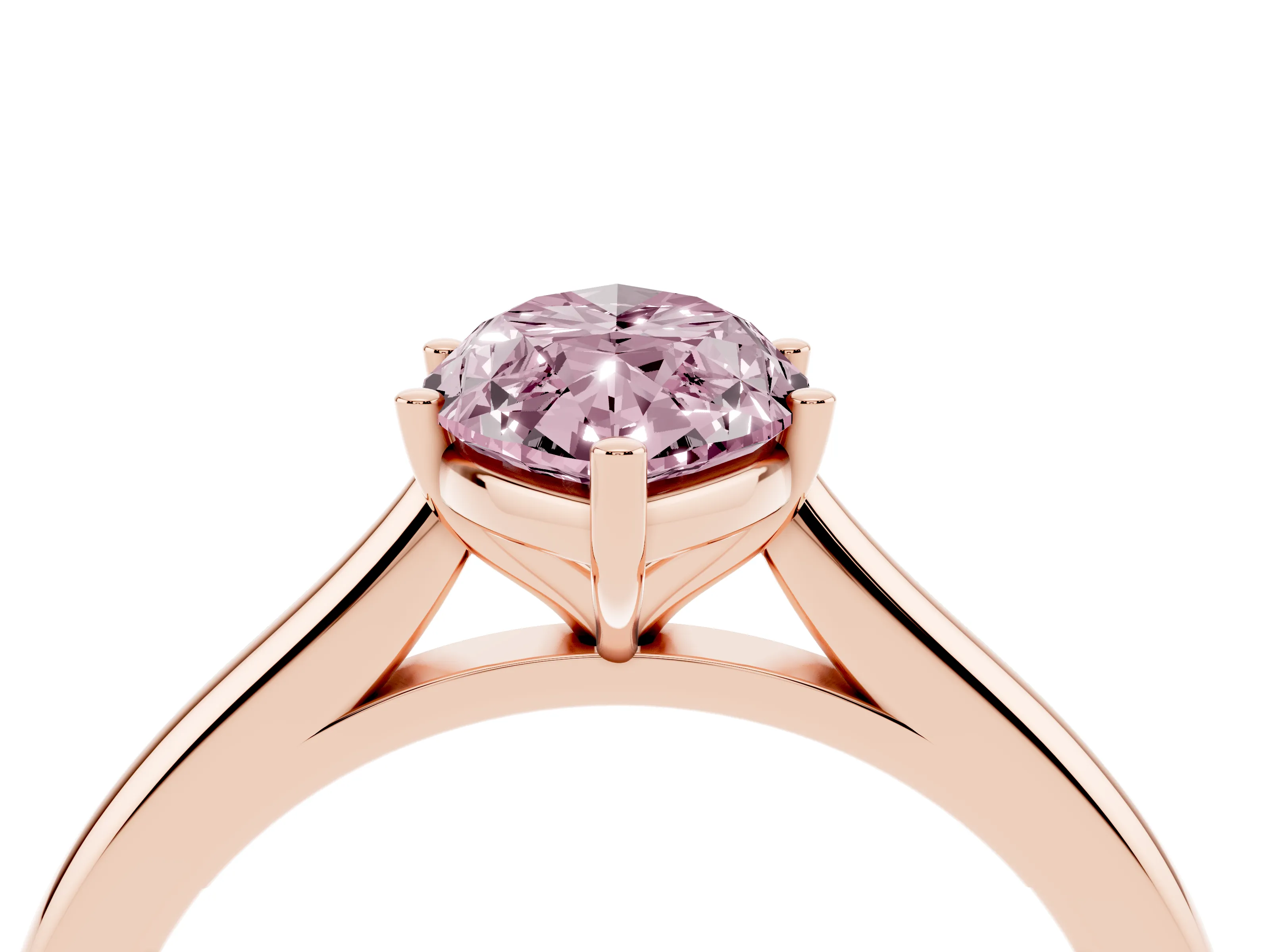 Fancy Pink Marquise Cut Diamond Solitaire Ring Set in Rose gold with Cathedral Band and Prong Setting