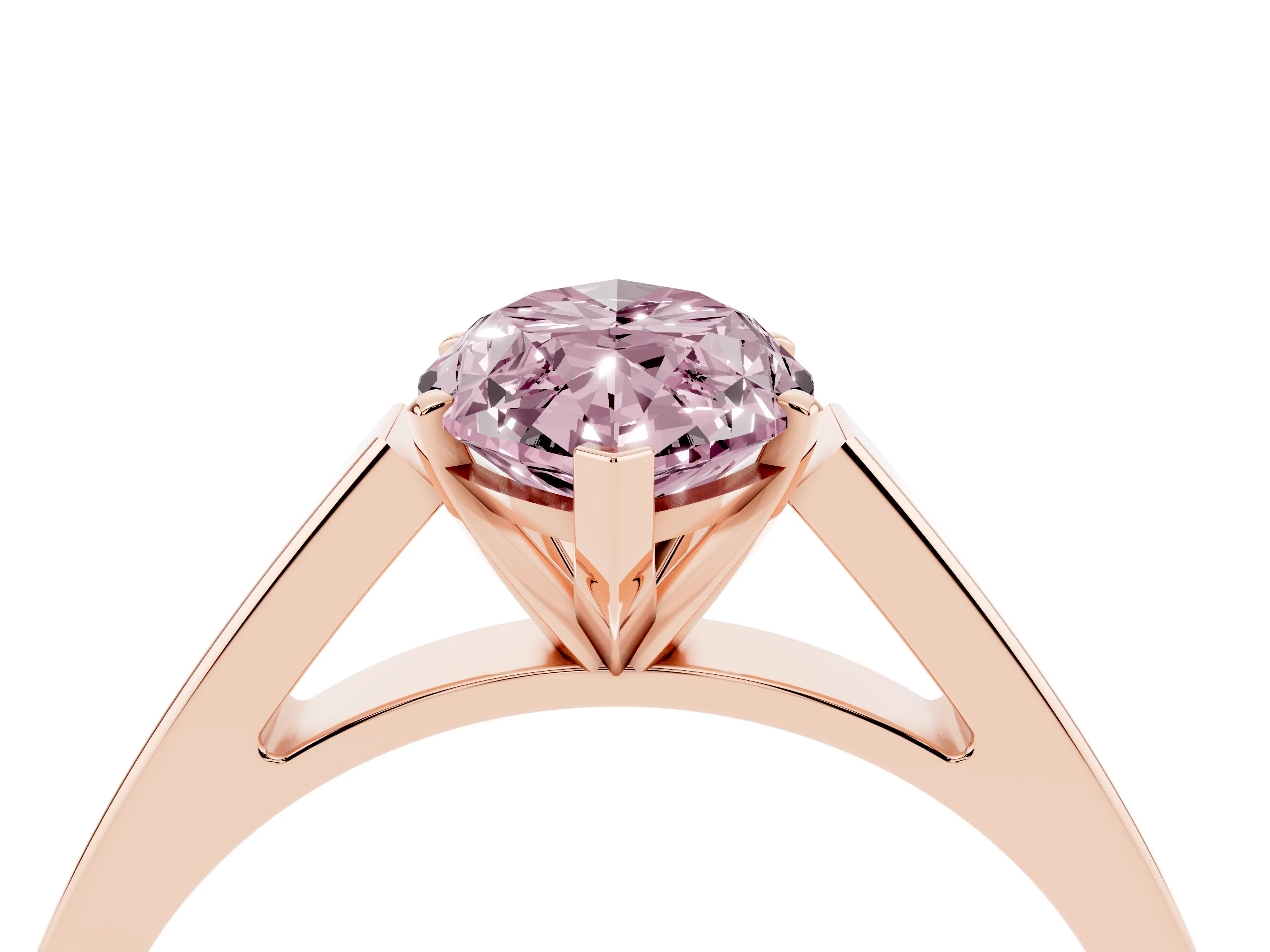 Fancy Pink Marquise Cut Diamond Solitaire Engagement Ring Set in Rose gold with Prong Setting and Tapered Band