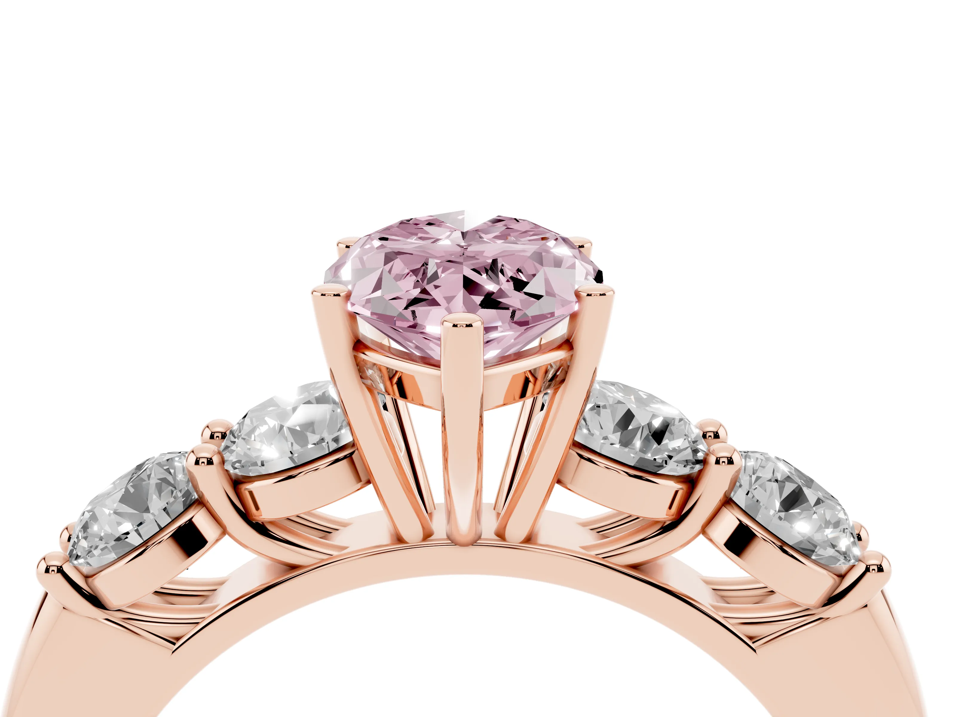 Fancy Pink Marquise Cut Diamond Five-Stone Prong Set Ring Set in Rose gold with Classic Band