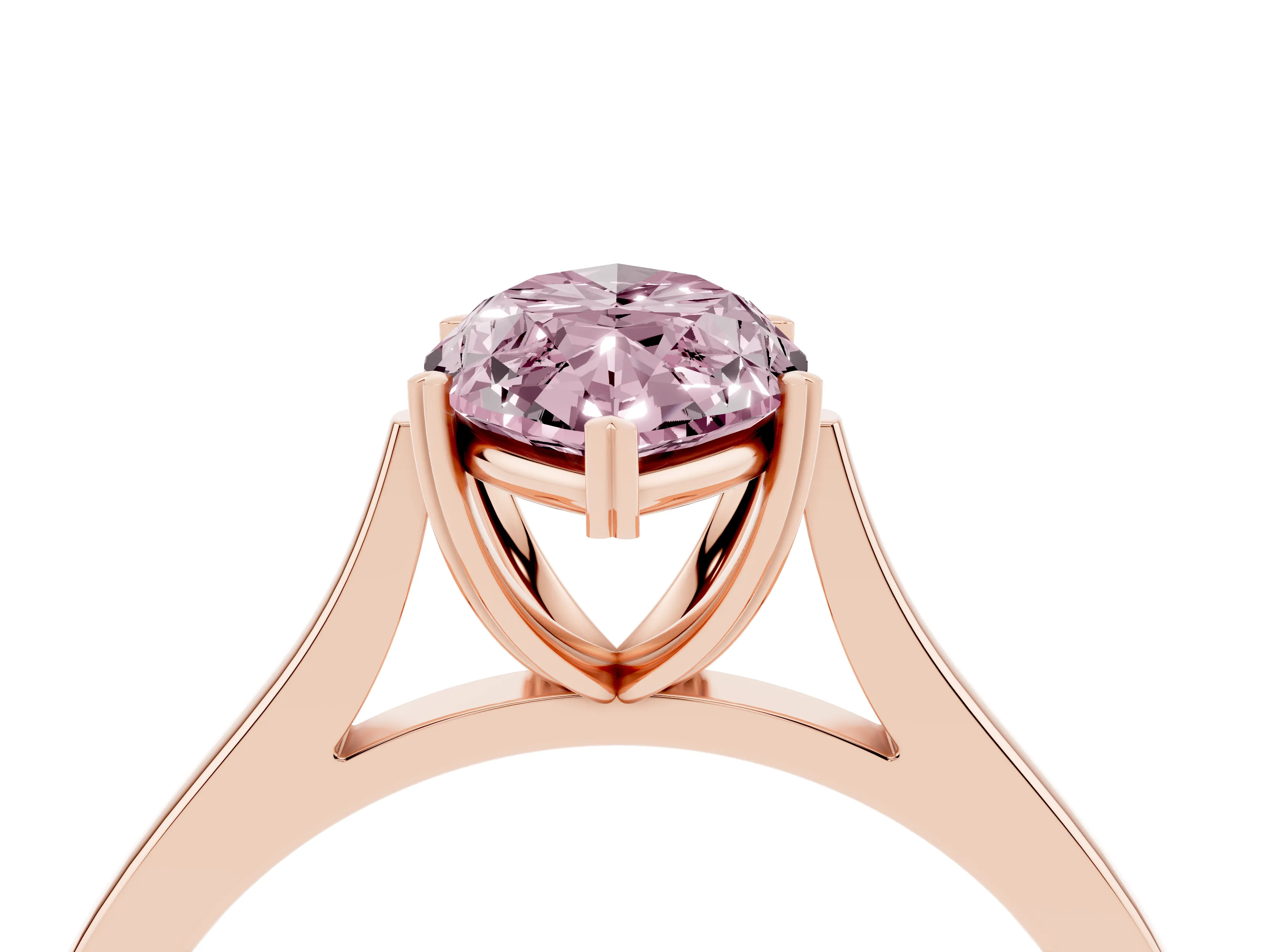 Fancy Pink Marquise Cut Diamond Solitaire Heart Prong Engagement Ring Set in Rose gold with Tapered Band