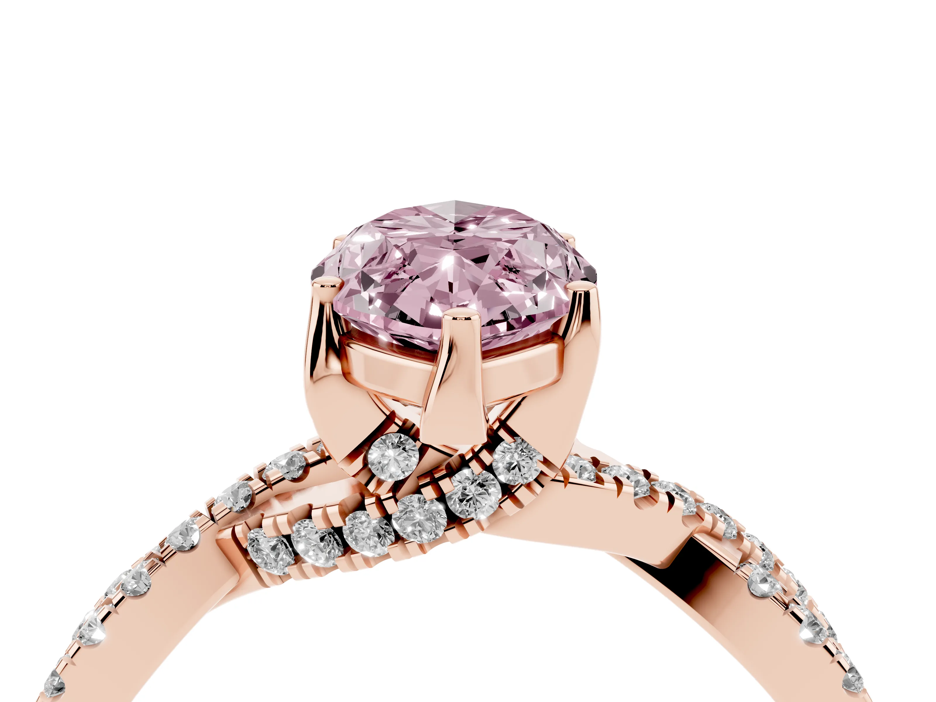 Fancy Pink Marquise Cut Diamond Twist Pavé Solitaire Engagement Ring Set in Rose gold with Prong Setting