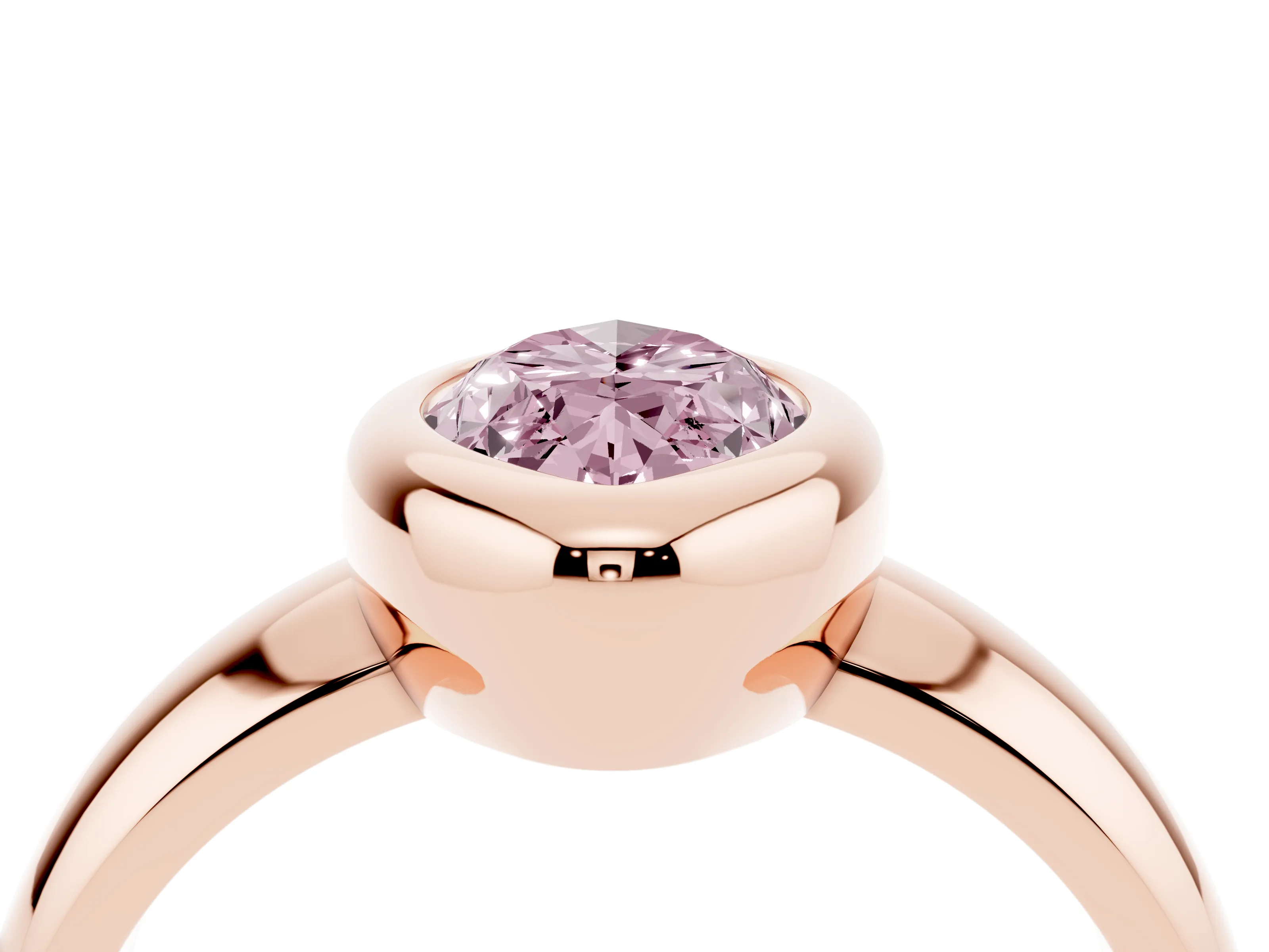 Fancy Pink Bezel Set Marquise Cut Diamond Solitaire Ring Set in Rose gold with Wide Band