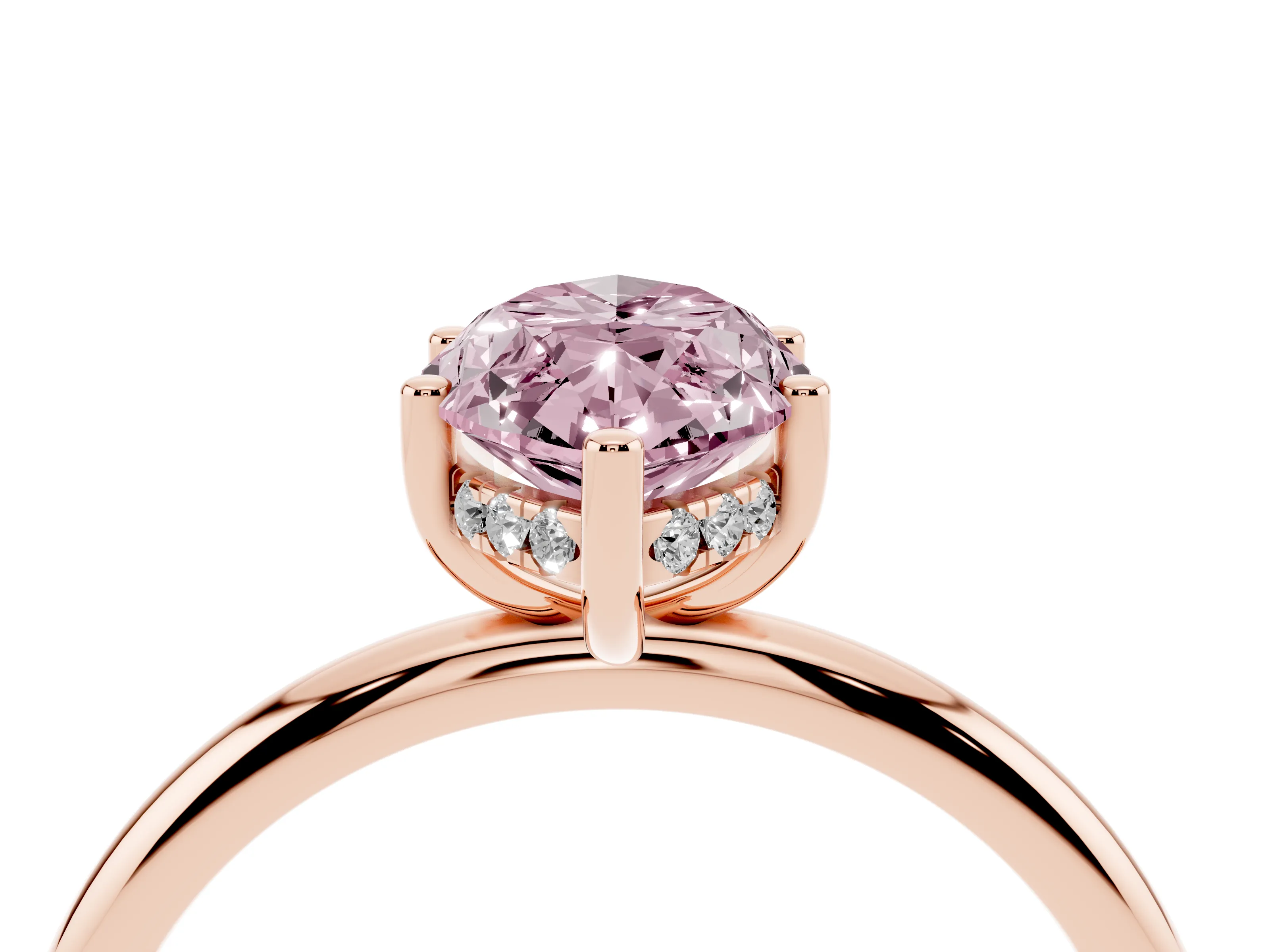Fancy Pink Marquise Cut Diamond Solitaire Engagement Ring Set in Rose gold with Prong Setting and Polished Band