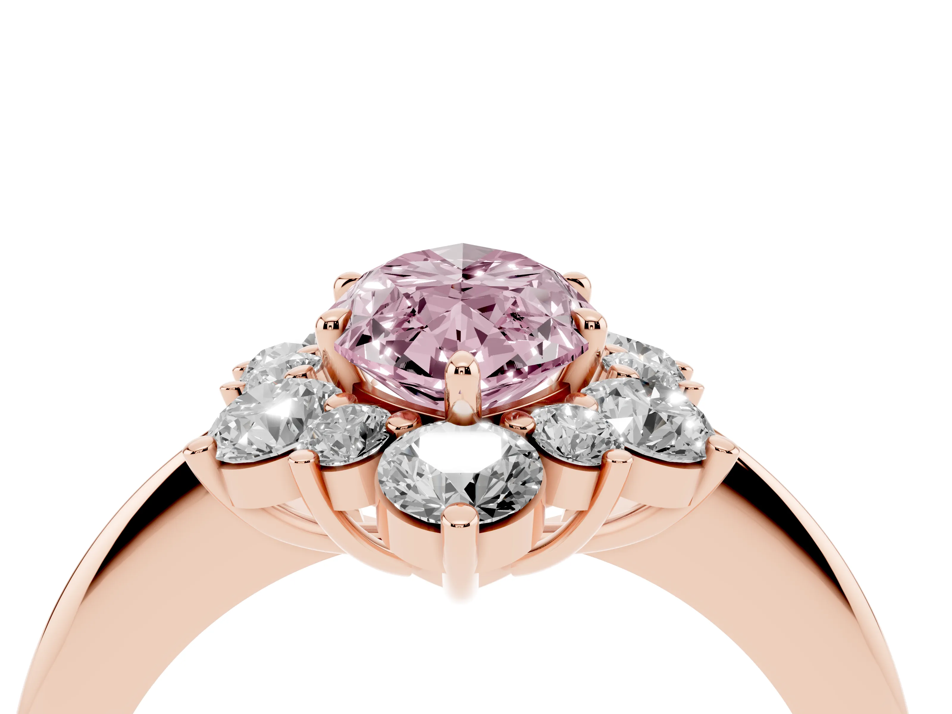 Fancy Pink Marquise Cut Diamond Cluster Halo Ring Set in Rose gold with Solitaire Band and Prong Setting