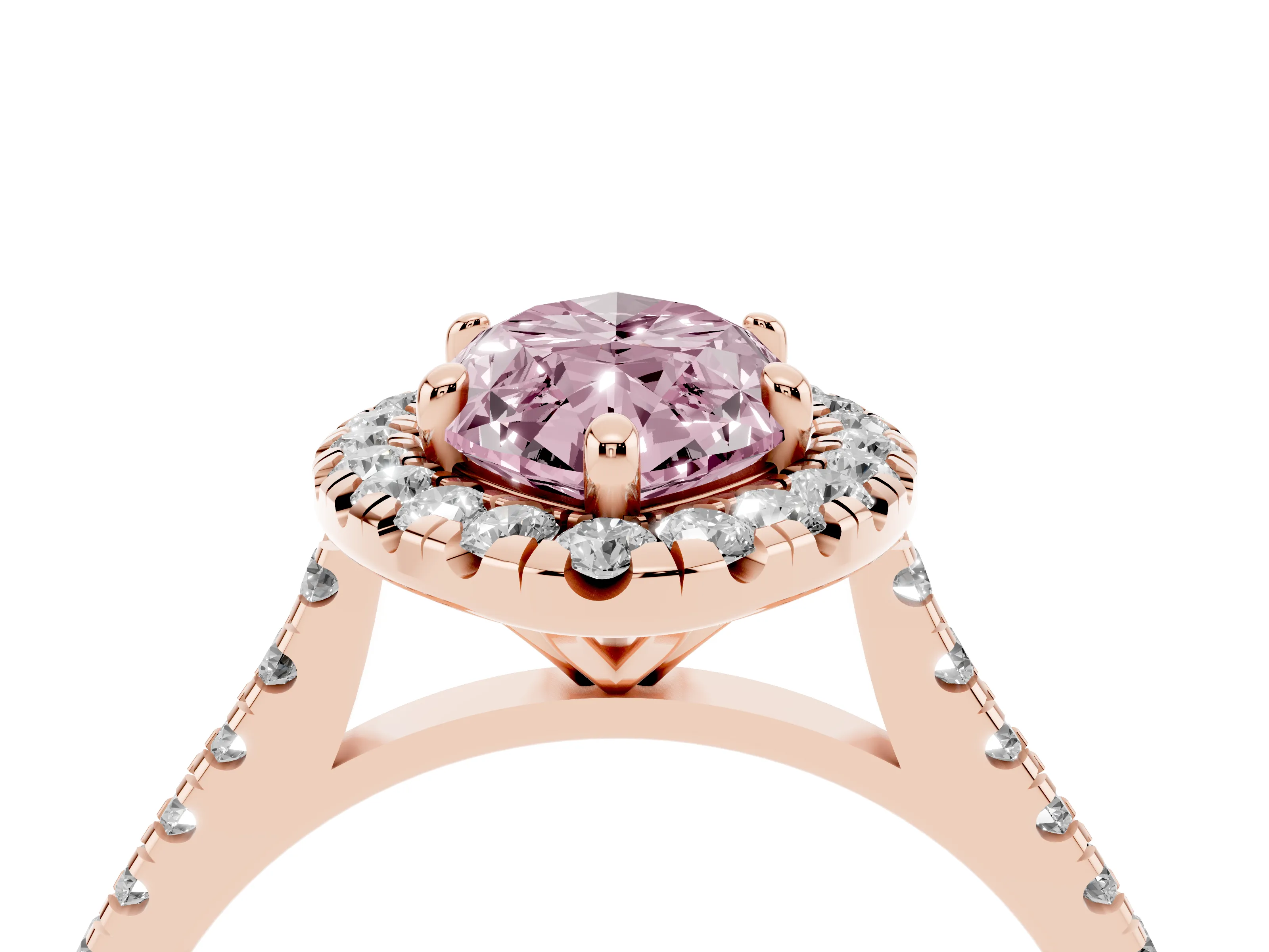 Fancy Pink Marquise Cut Diamond Cushion Halo Ring Set in Rose gold with Pavé Band