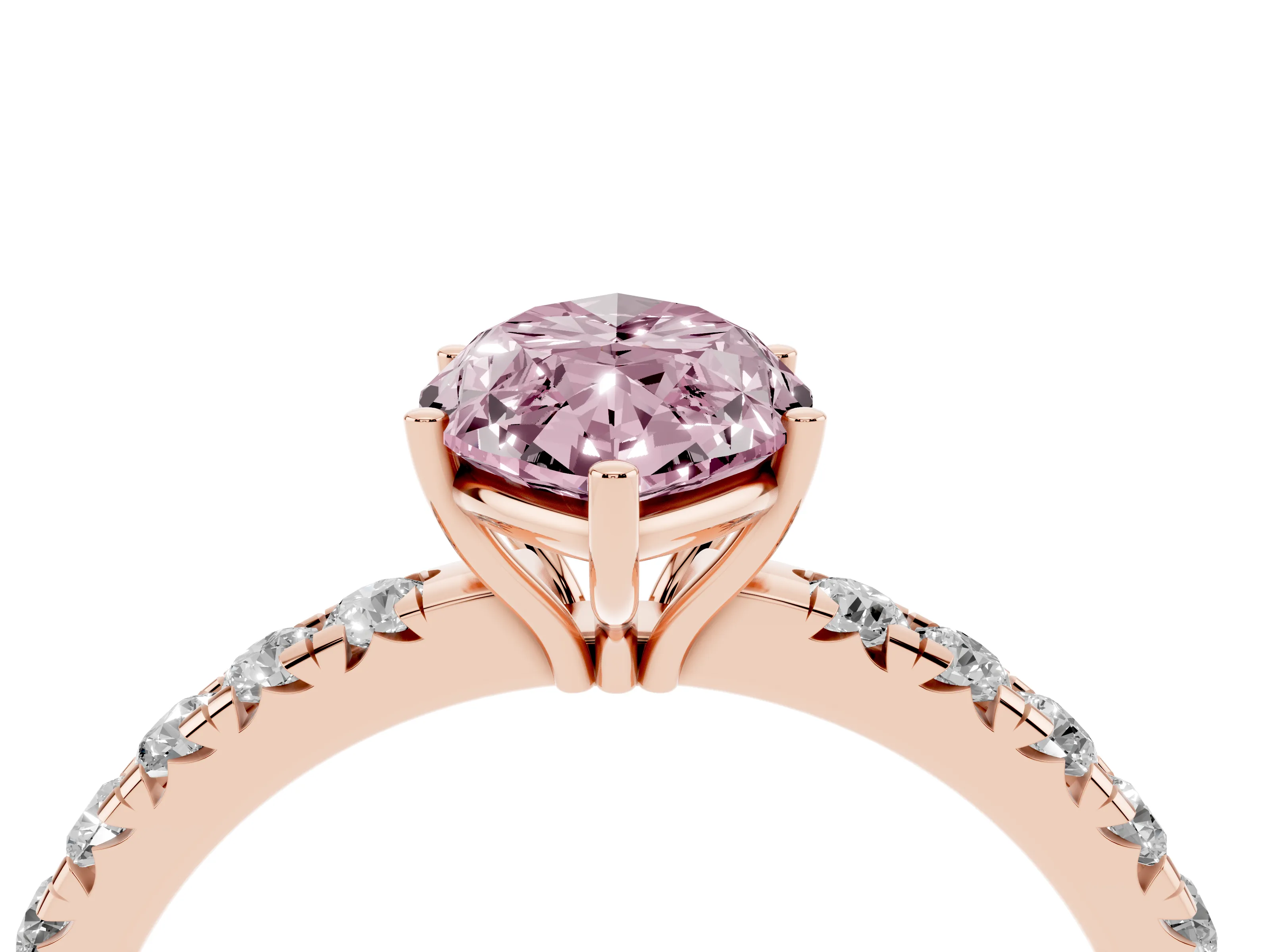 Fancy Pink Marquise Cut Diamond Pavé Solitaire Engagement Ring Set in Rose gold with Prong Setting