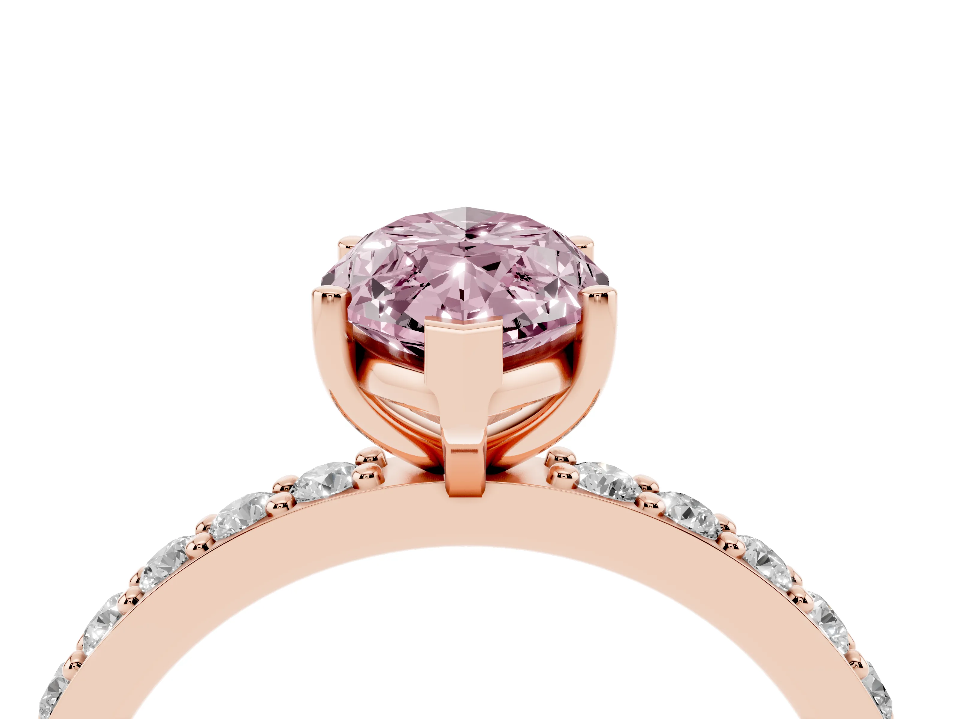 Fancy Pink Marquise Cut Diamond Solitaire Set in Rose gold with Round Pavé Band and Prong Setting