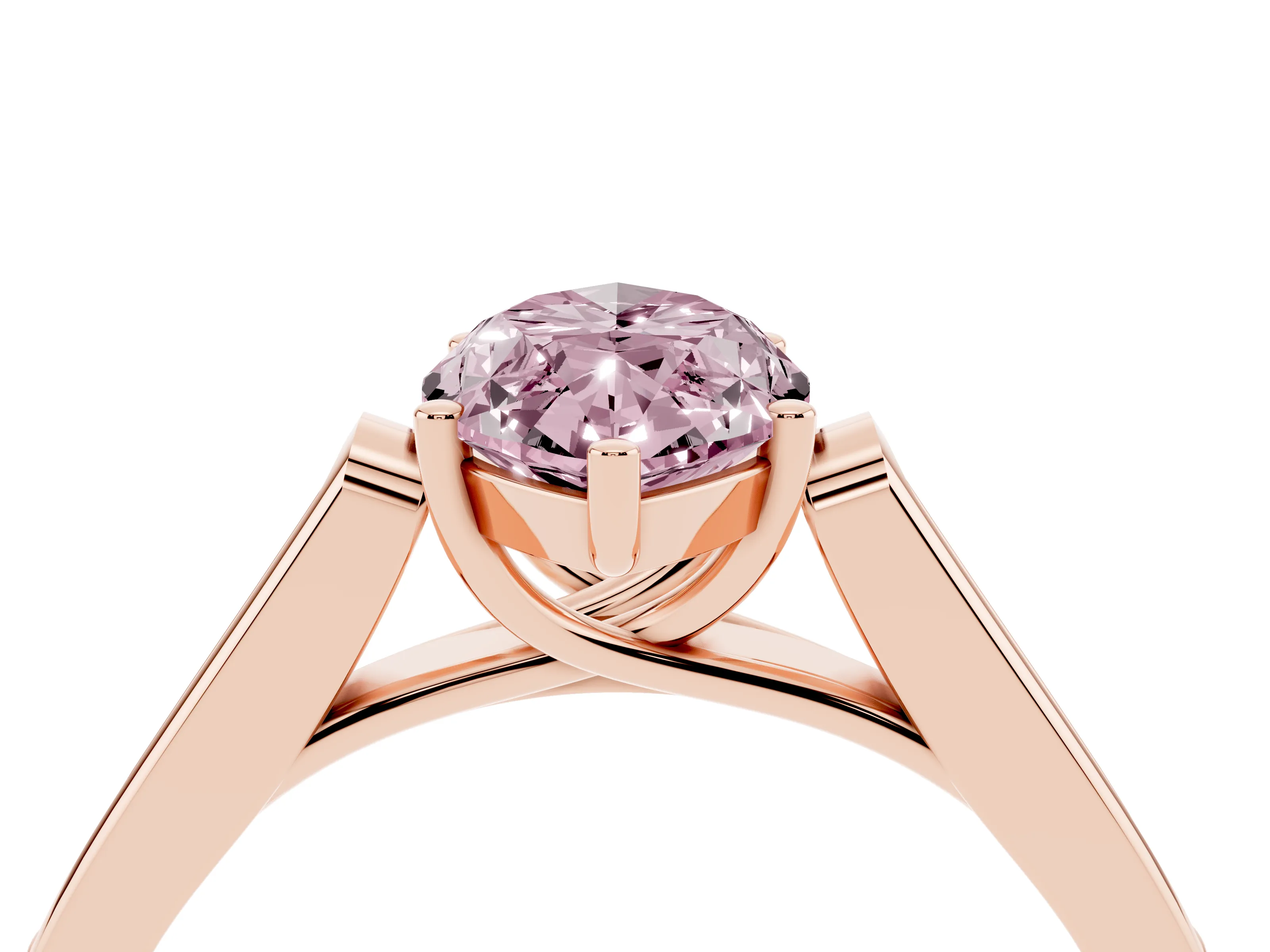 Fancy Pink Marquise Cut Diamond Solitaire Cathedral Engagement Ring Set in Rose gold with Channel-Set Band and Prong Setting