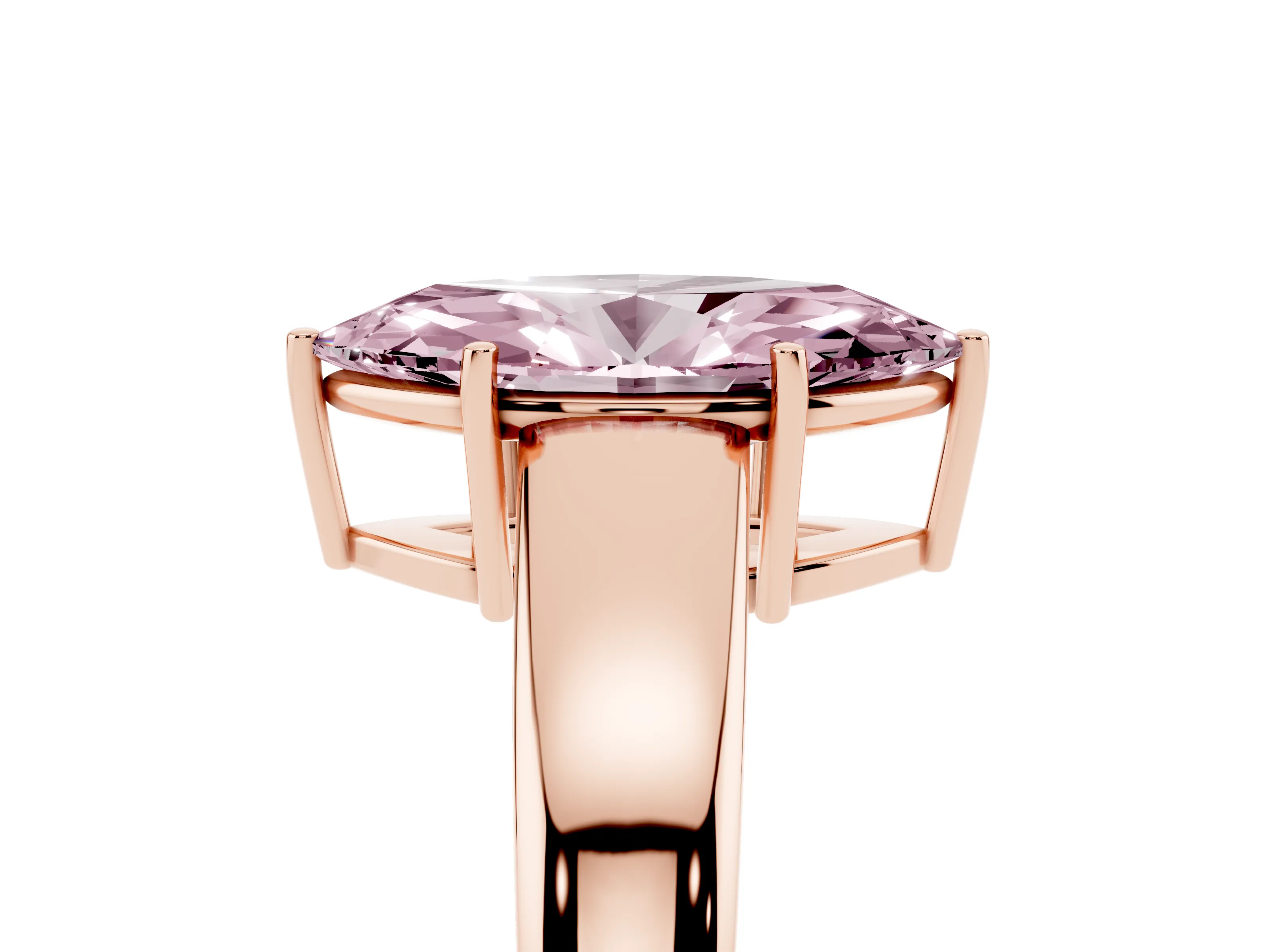 Fancy Pink Marquise Cut Diamond Solitaire Ring Set in Rose gold with Tapered Band and Prong Setting