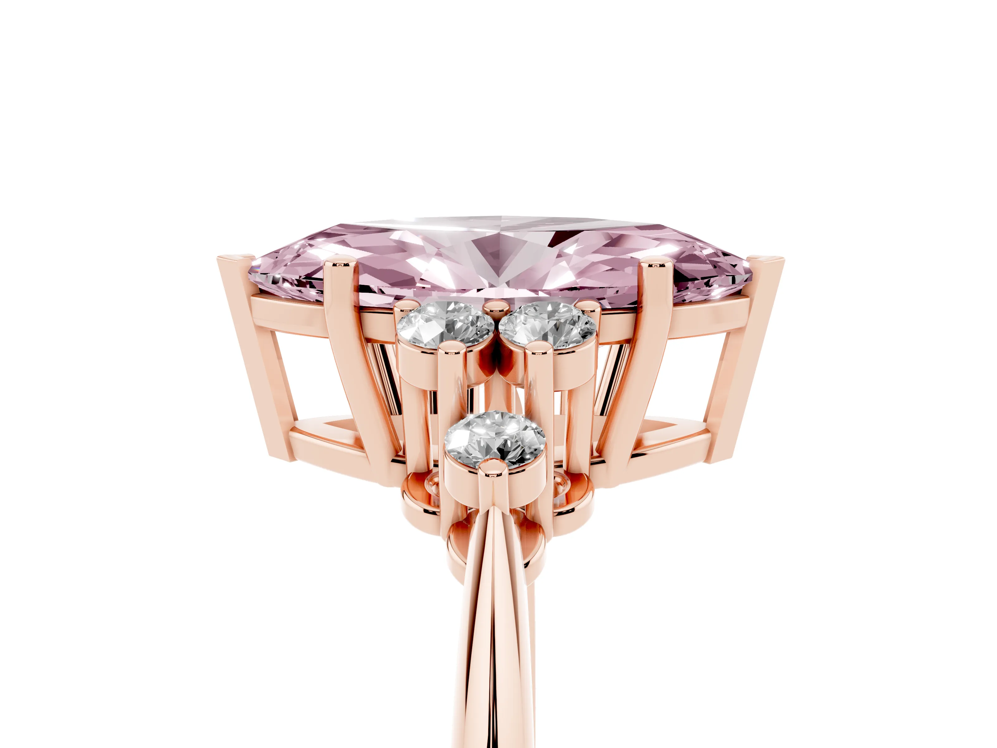 Fancy Pink Marquise Cut Diamond Cluster Ring Set in Rose gold with Plain Band and Prong Setting