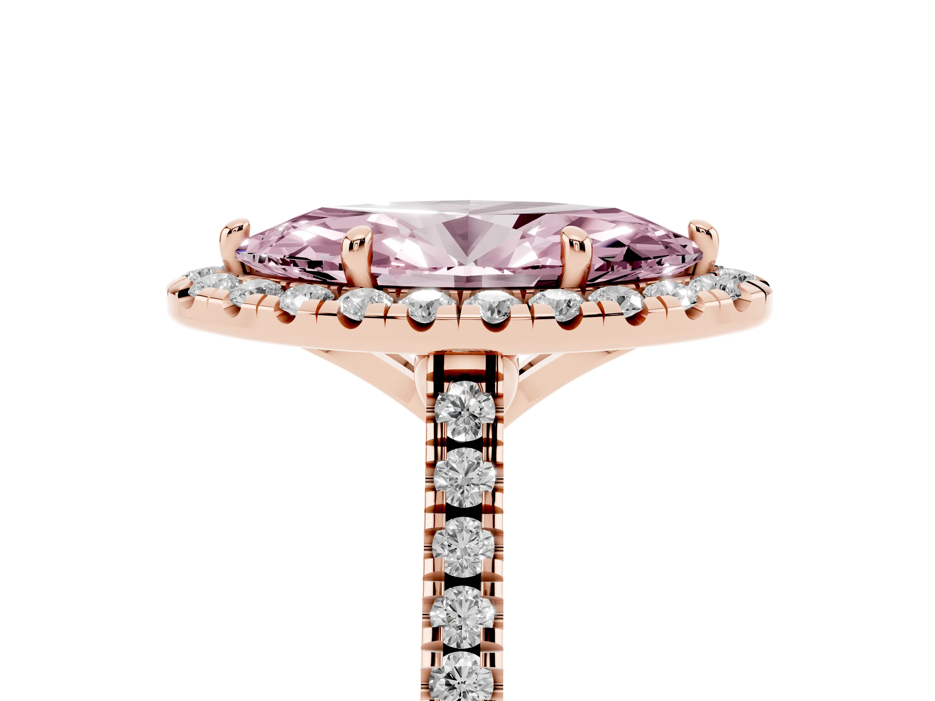Fancy Pink Marquise Cut Diamond Cushion Halo Ring Set in Rose gold with Pavé Band
